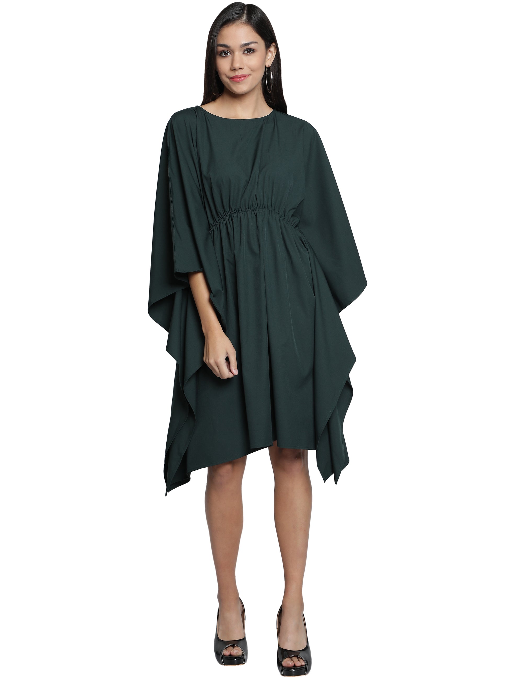 Solid Dark Green Crepe Women Kaftan freeshipping - NUEVOSDAMAS