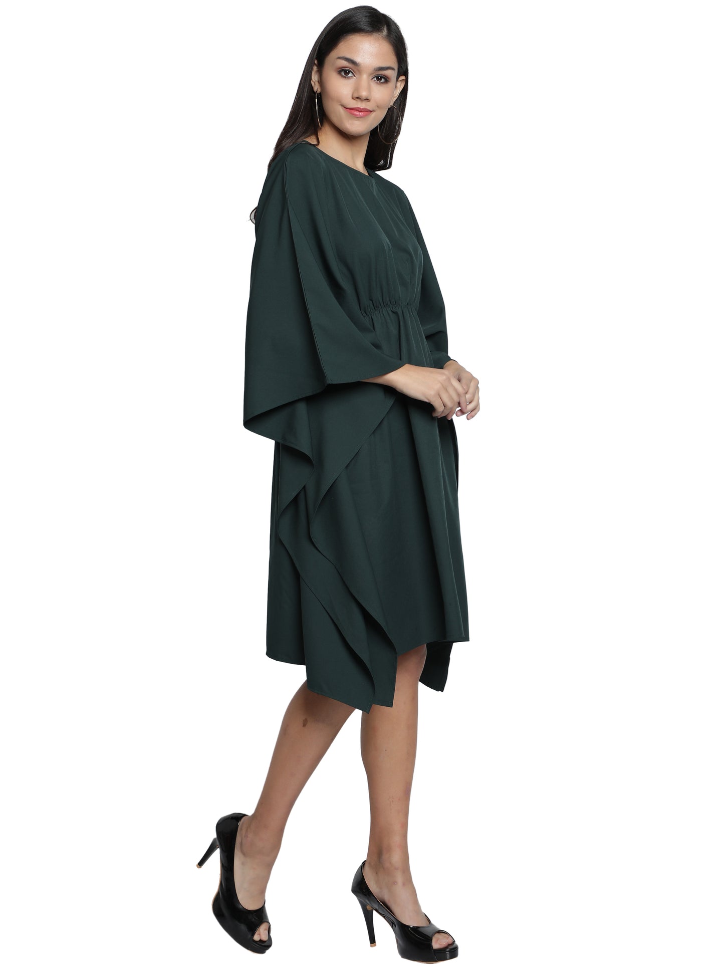 NUEVOSDAMAS American Crepe Solid Dark Green Kaftan