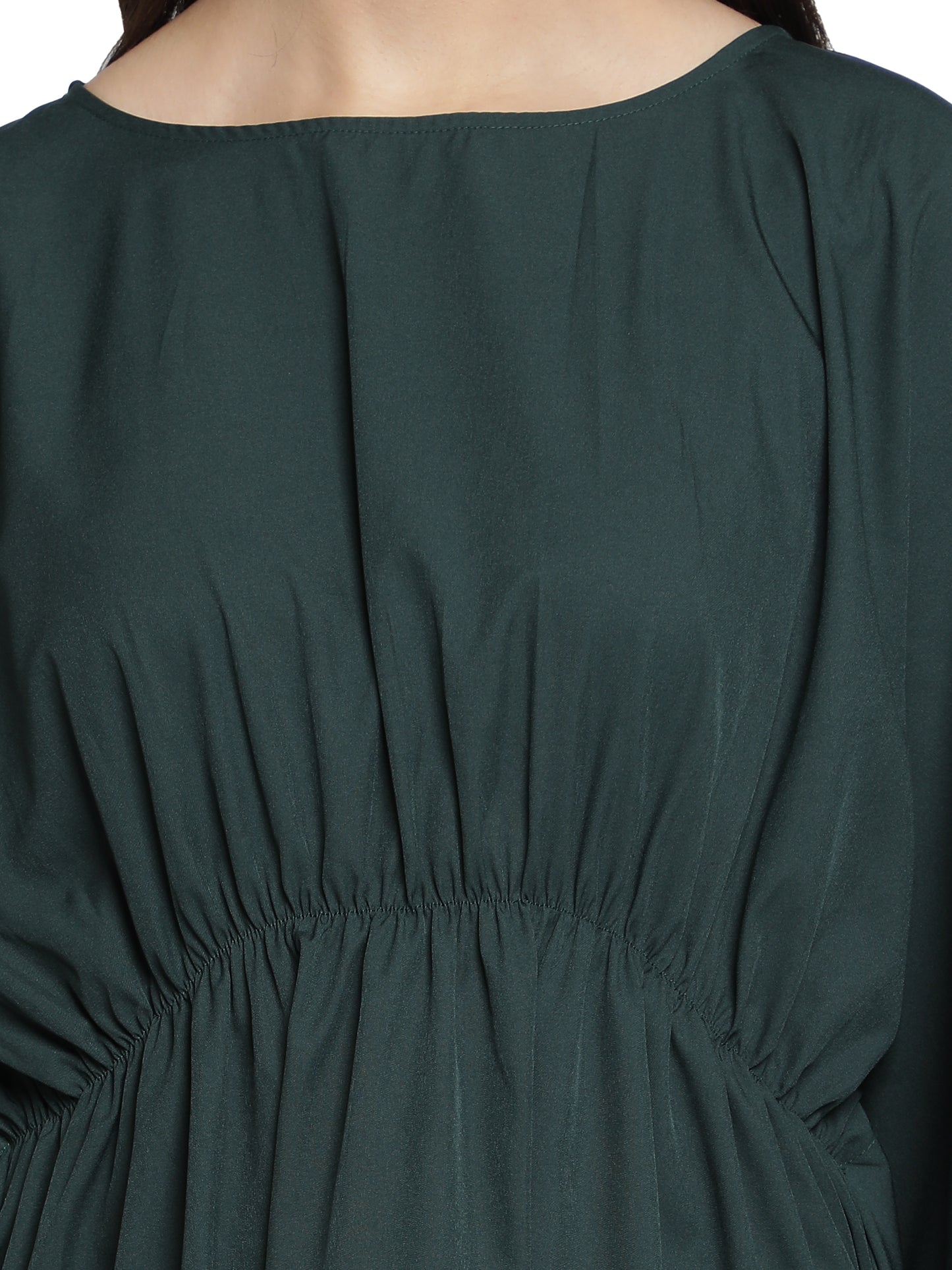 NUEVOSDAMAS American Crepe Solid Dark Green Kaftan