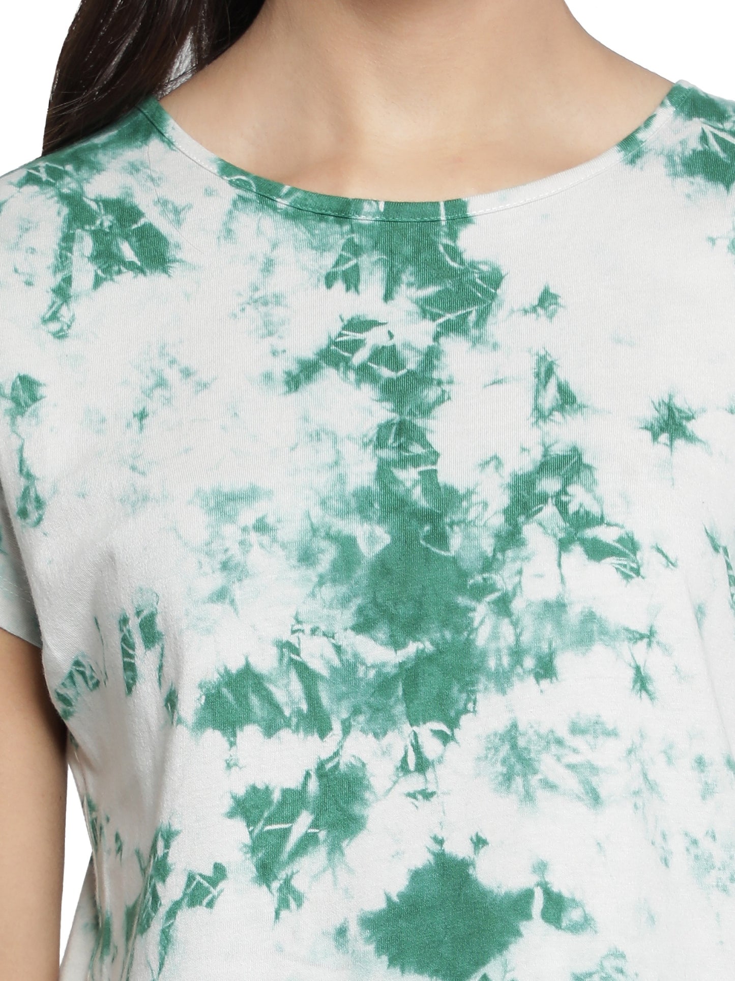 NUEVOSDAMAS Cotton Jersey Round Neck Half Sleeve Casual Green Top