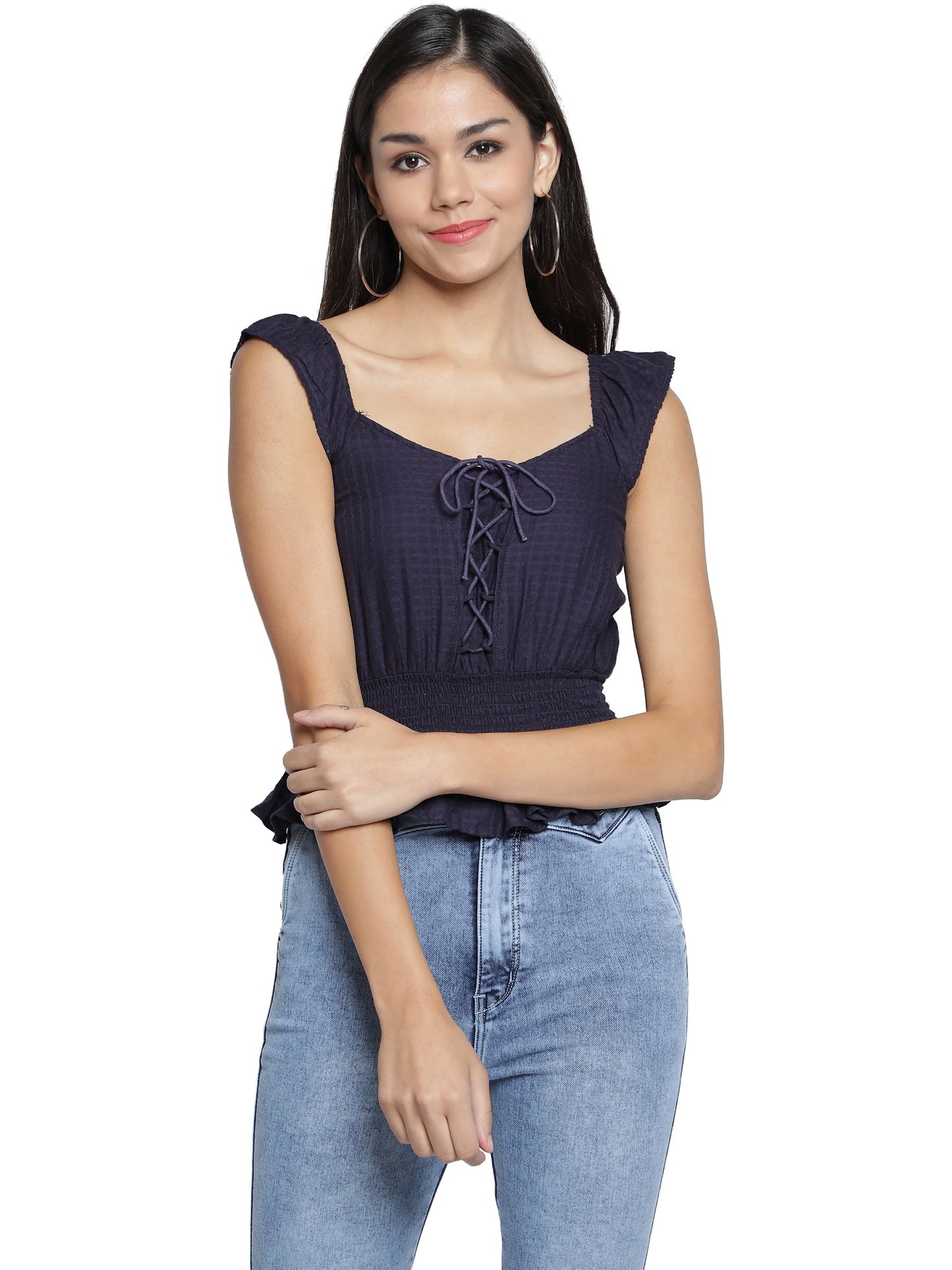 Casual Sleeveless Solid Women Blue TopS