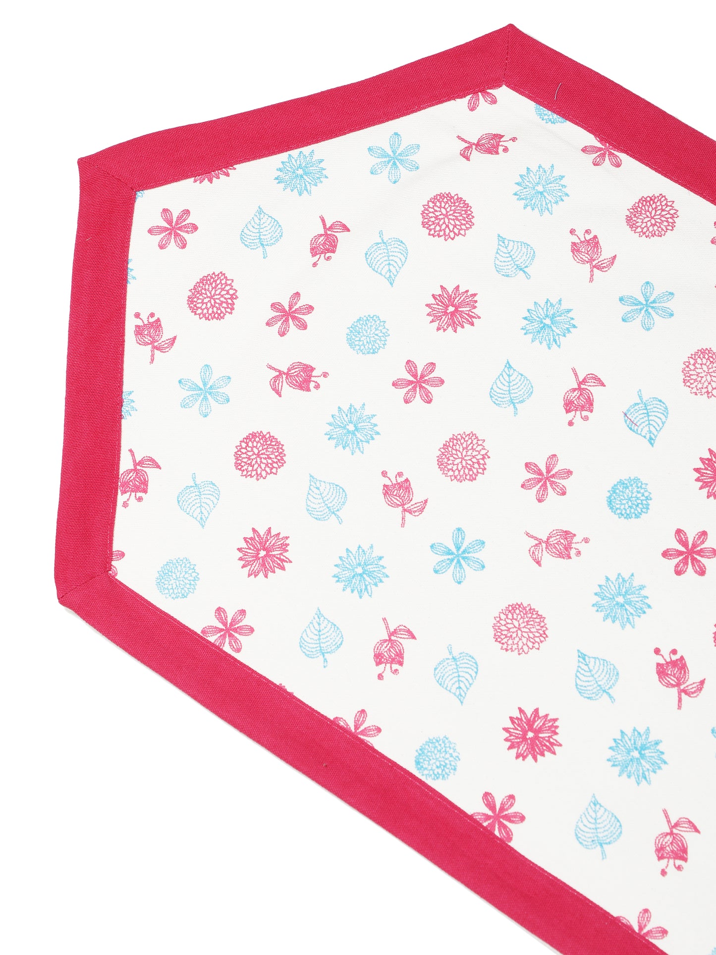 NUEVOSGHAR Floral Printed Table Runner And Placemats -7 Pcs Set_ White/ Pink