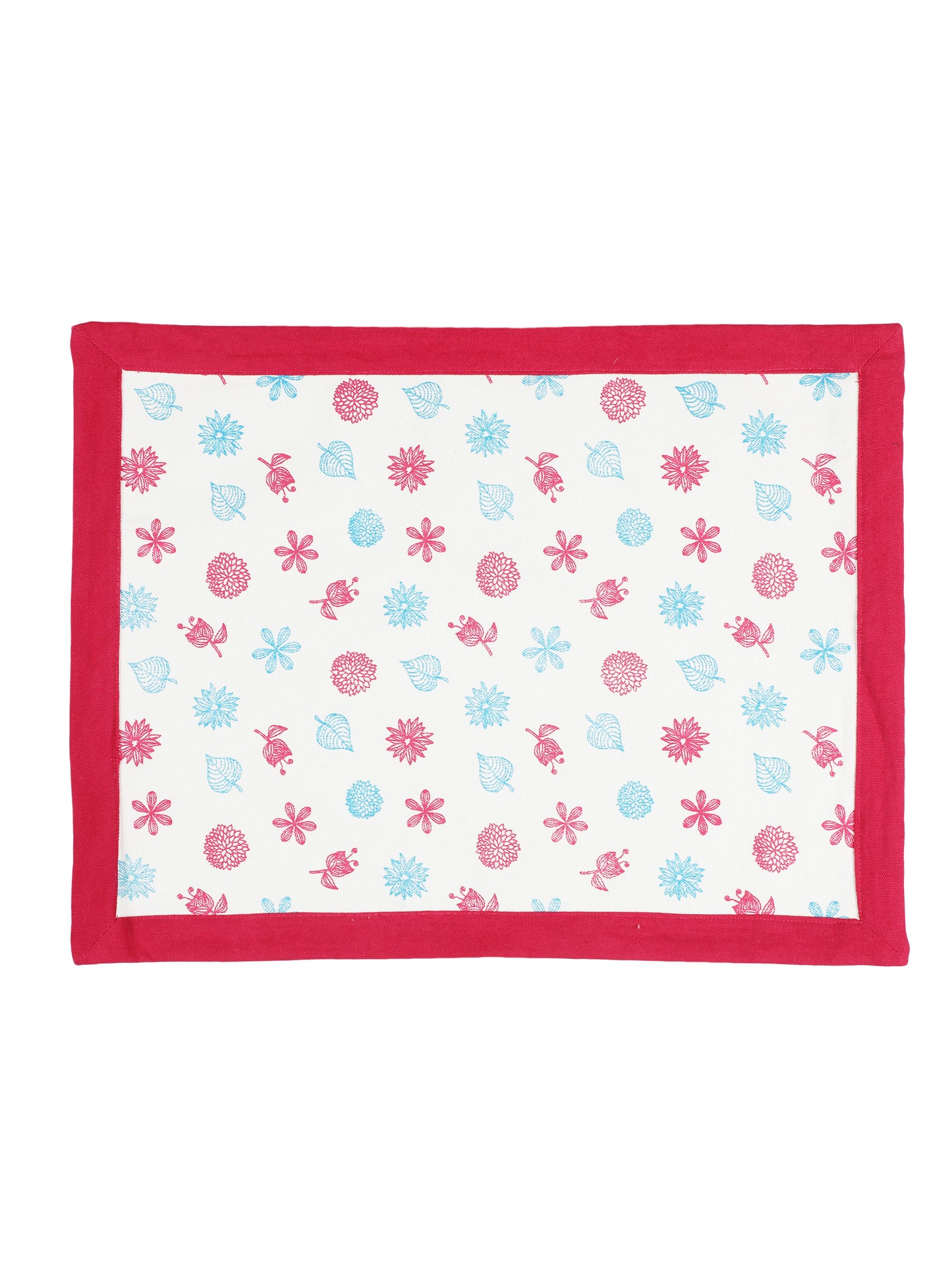 NUEVOSGHAR Floral Printed Table Runner And Placemats -7 Pcs Set_ White/ Pink