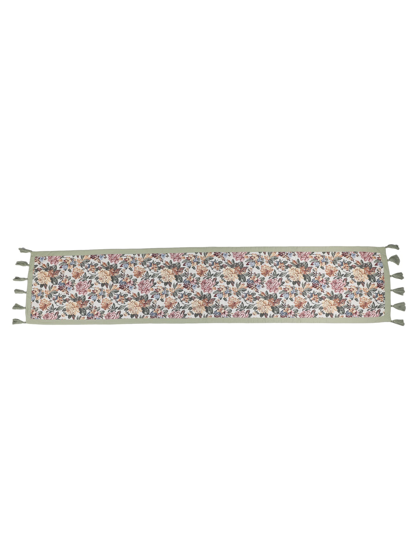 Heat Resistant Cotton Table Runner with Placmats Set (Pack of 7- 1 Runner and 6 placemats)-Olive/ Multi