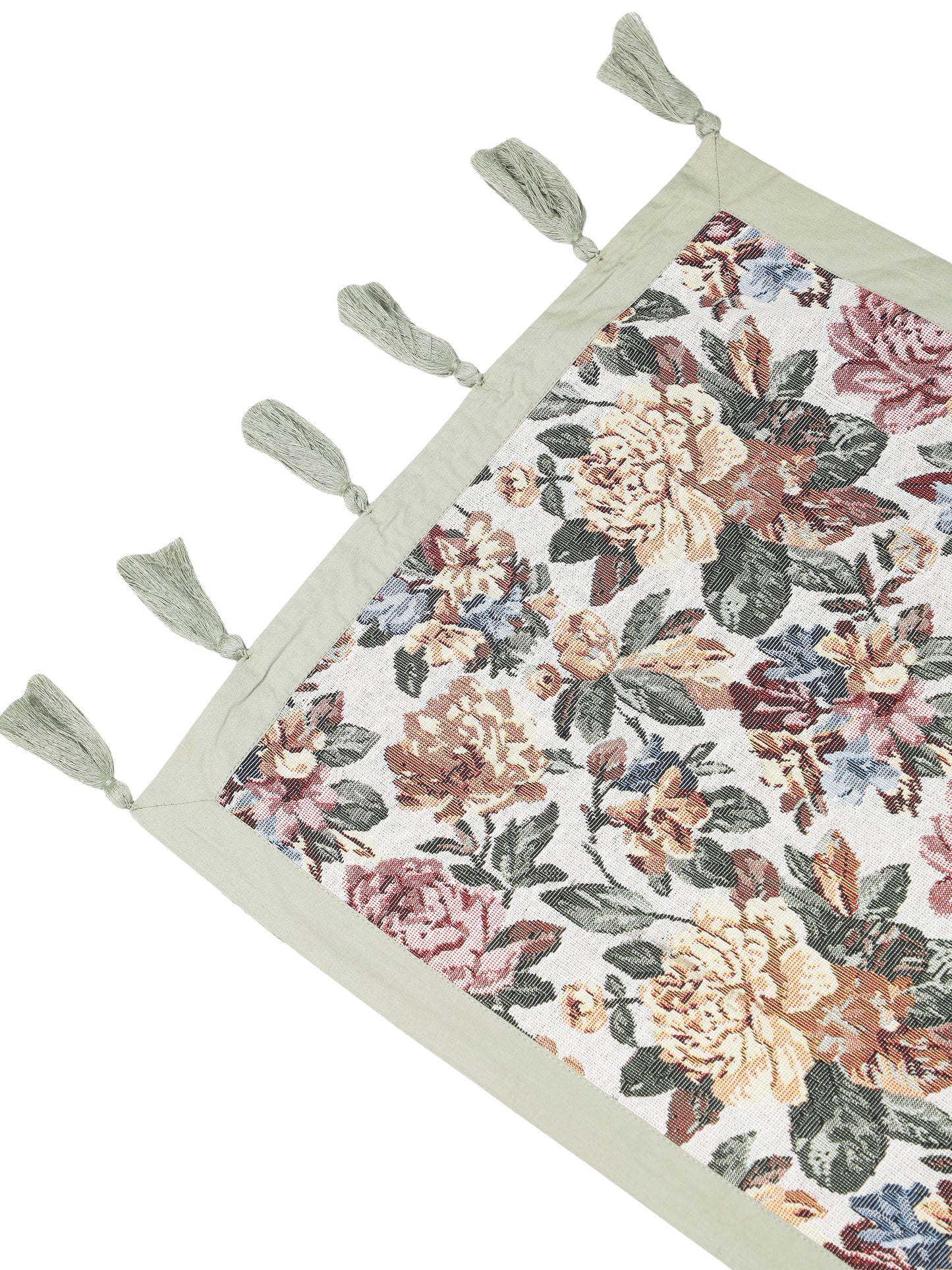 Heat Resistant Cotton Table Runner with Placmats Set (Pack of 7- 1 Runner and 6 placemats)-Olive/ Multi