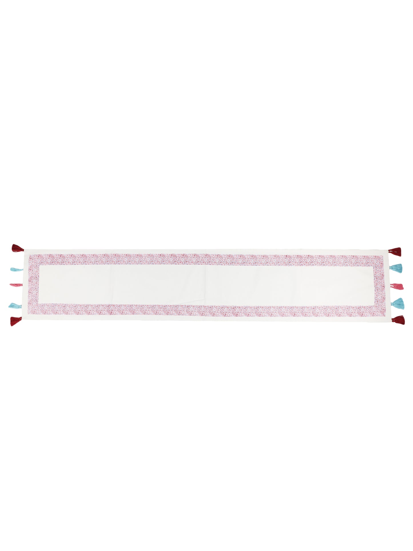 NUEVOSGHAR Printed Patch Work Table Runner With Tassles And Placemats -7 Pcs Set_Multi/Ivory