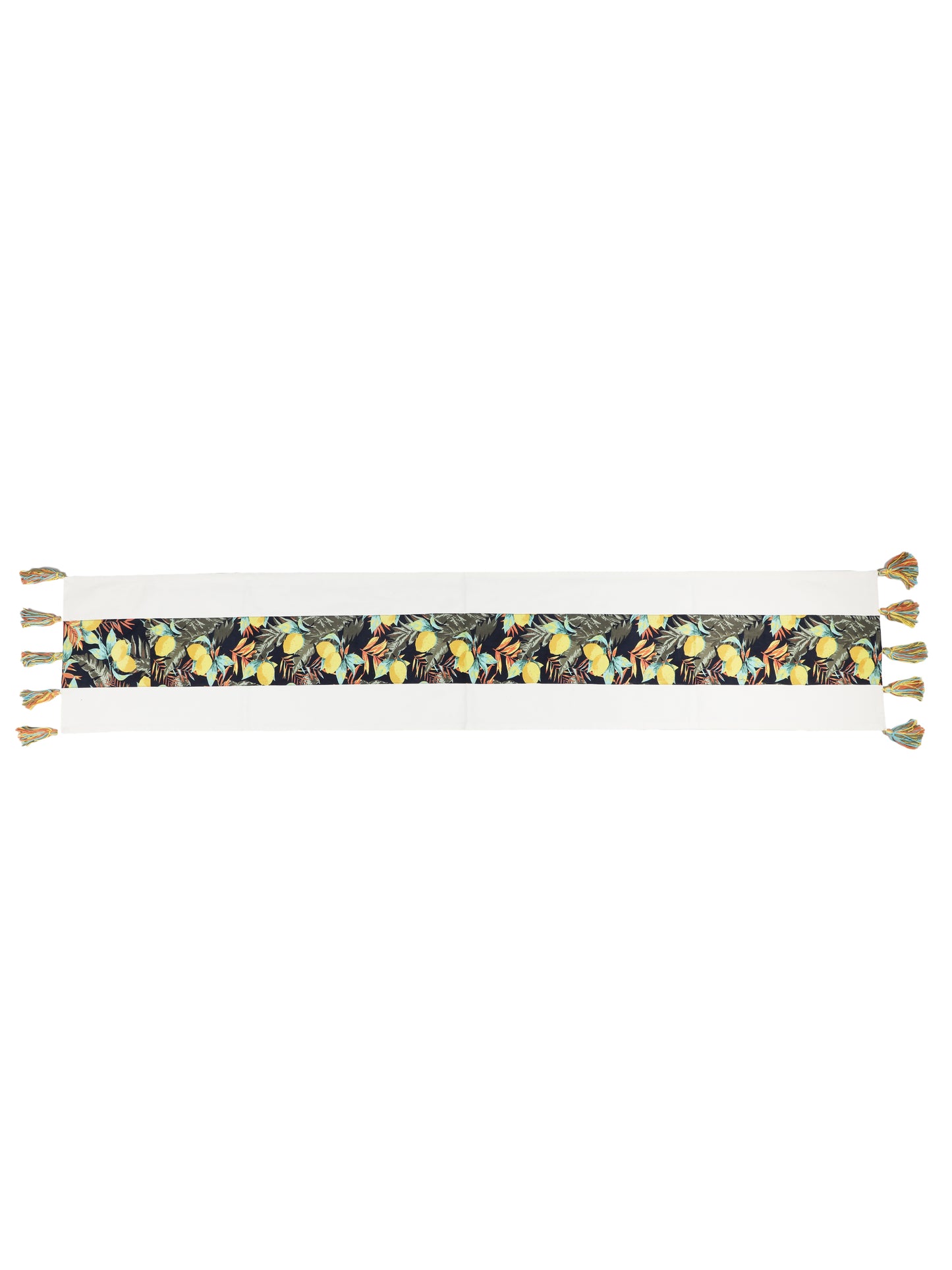 NUEVOSGHAR Printed Patch Work Table Runner with Tassles and Placemats -7 Pcs Set_Multi/Ivory