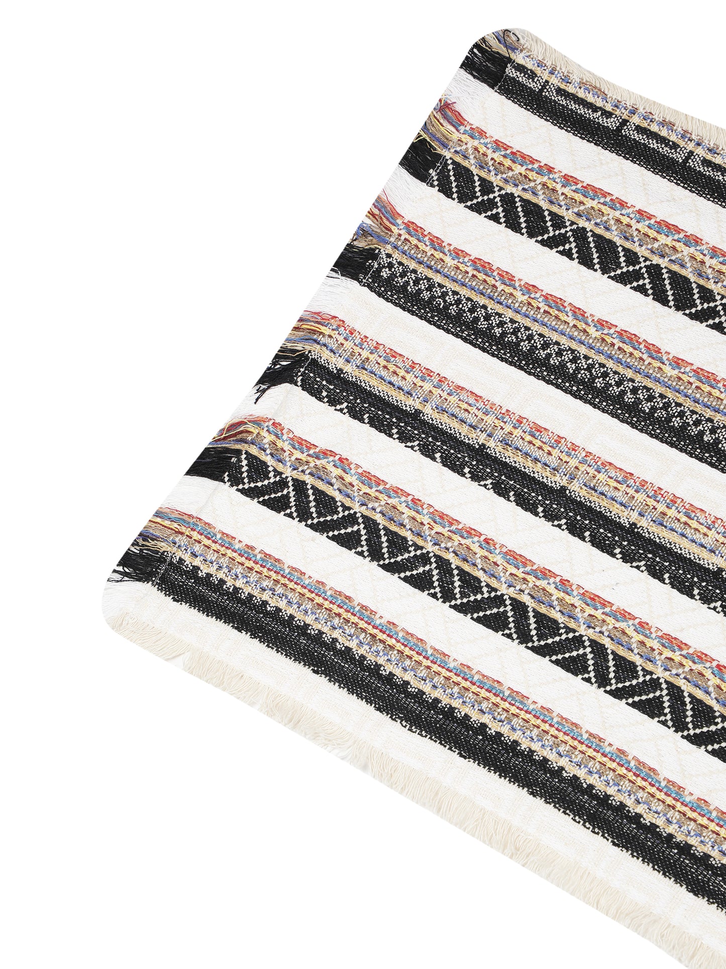 NUEVOSGHAR Heat Resistant Cotton Table Runner With Placmats Set (Pack Of 7- 1 Runner and 6 placemats)-BLACK/ MULTI