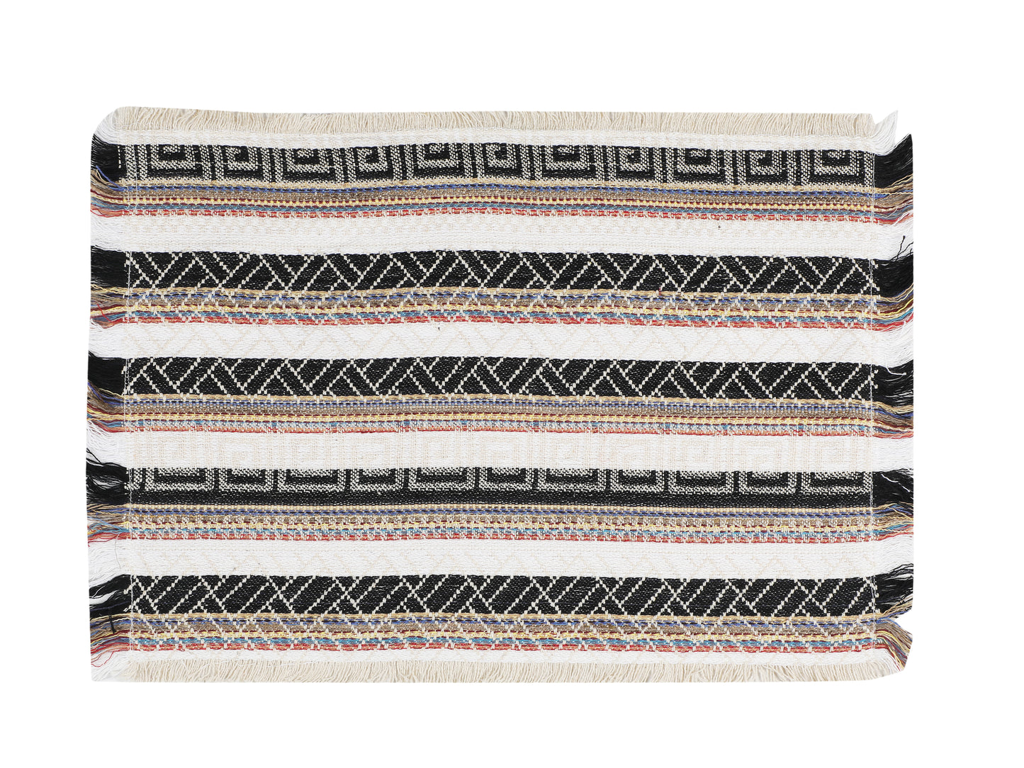 NUEVOSGHAR Heat Resistant Cotton Table Runner With Placmats Set (Pack Of 7- 1 Runner and 6 placemats)-BLACK/ MULTI