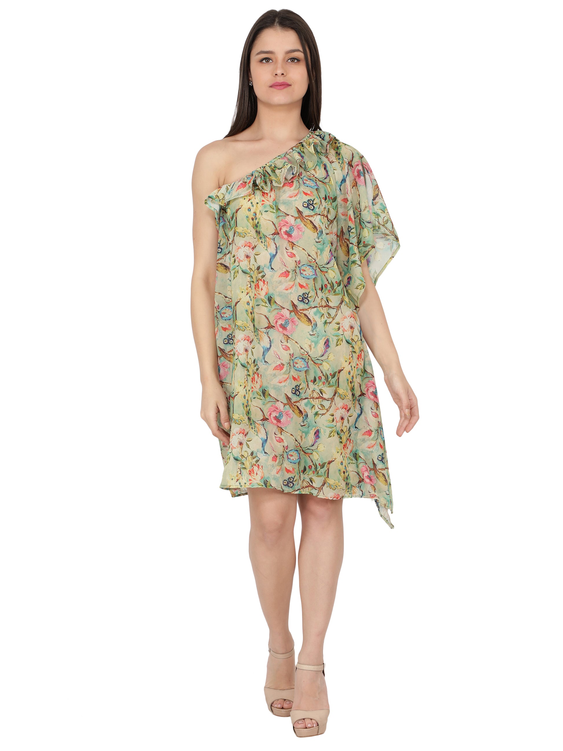 Georgette Floral Digital Printed Multi/ Yellow Kaftan freeshipping - NUEVOSDAMAS