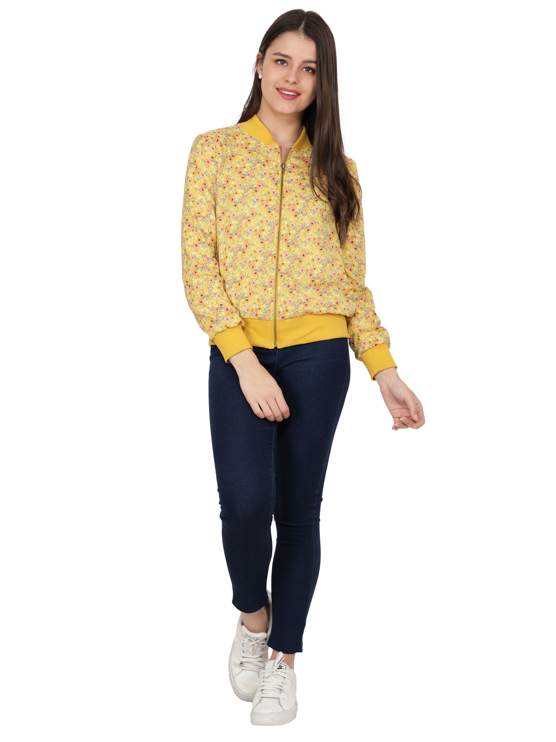 Full Sleeve Floral Print Women Bomber Jacket freeshipping - NUEVOSDAMAS