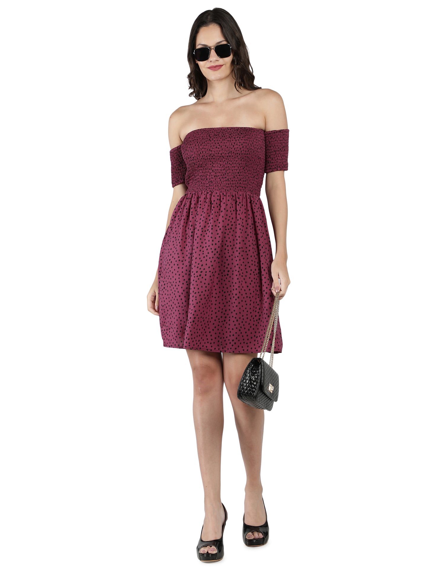 NUEVOSDAMAS Women Western Crepe Printed Midi Dress | Latest Floral Printed Midi Dress