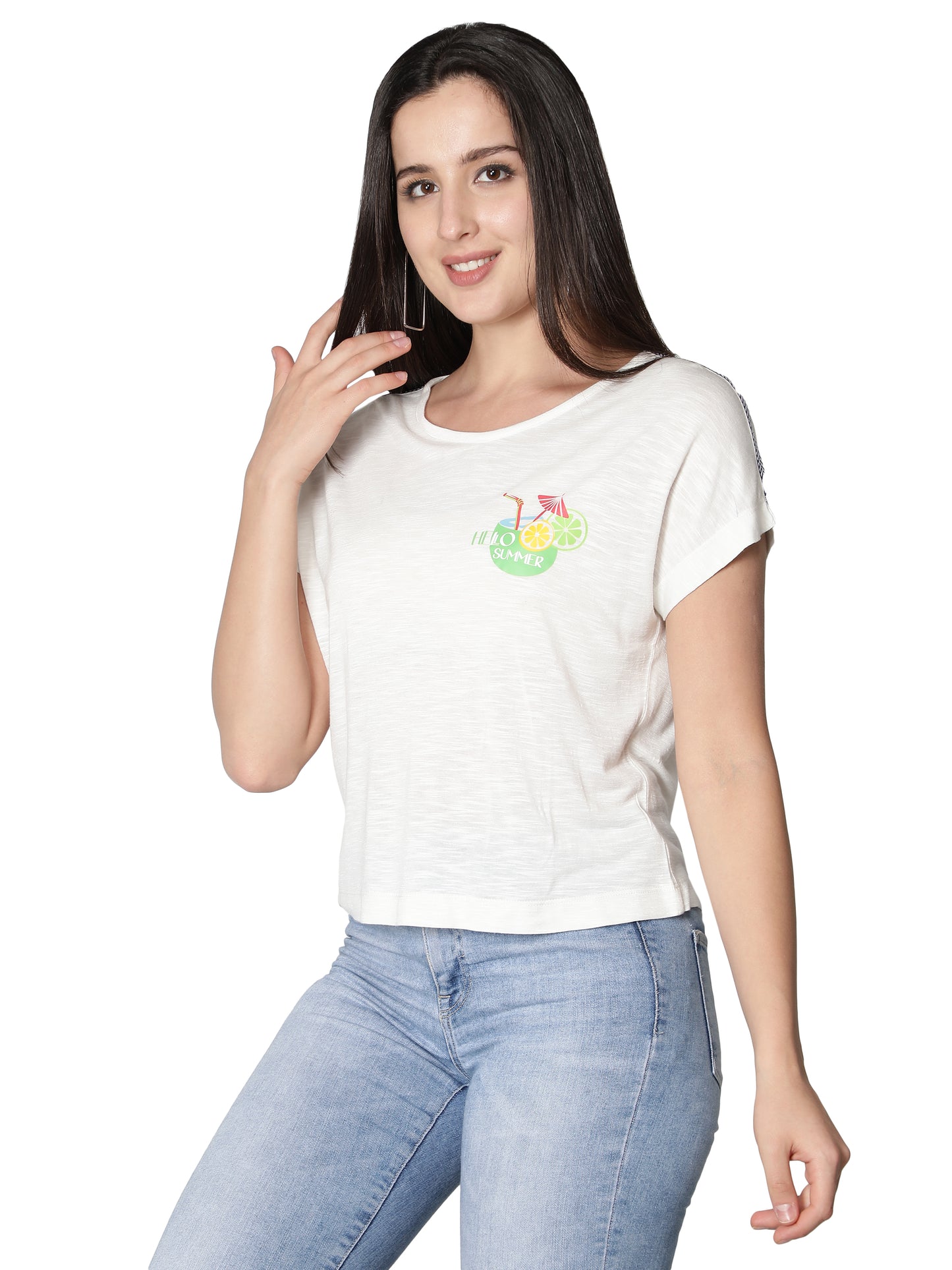 NUEVOSDAMAS Women Rayon Printed White T-Shirt/Top