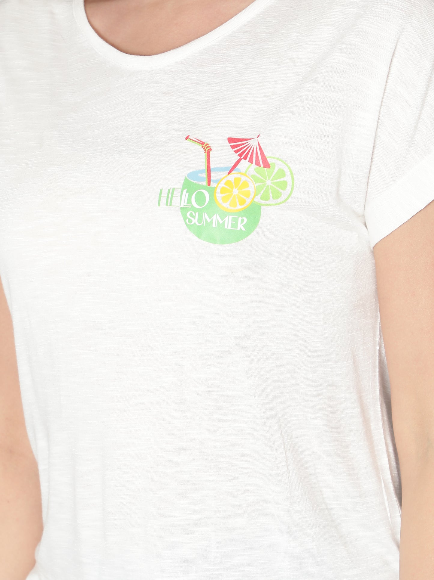 NUEVOSDAMAS Women Rayon Printed White T-Shirt/Top