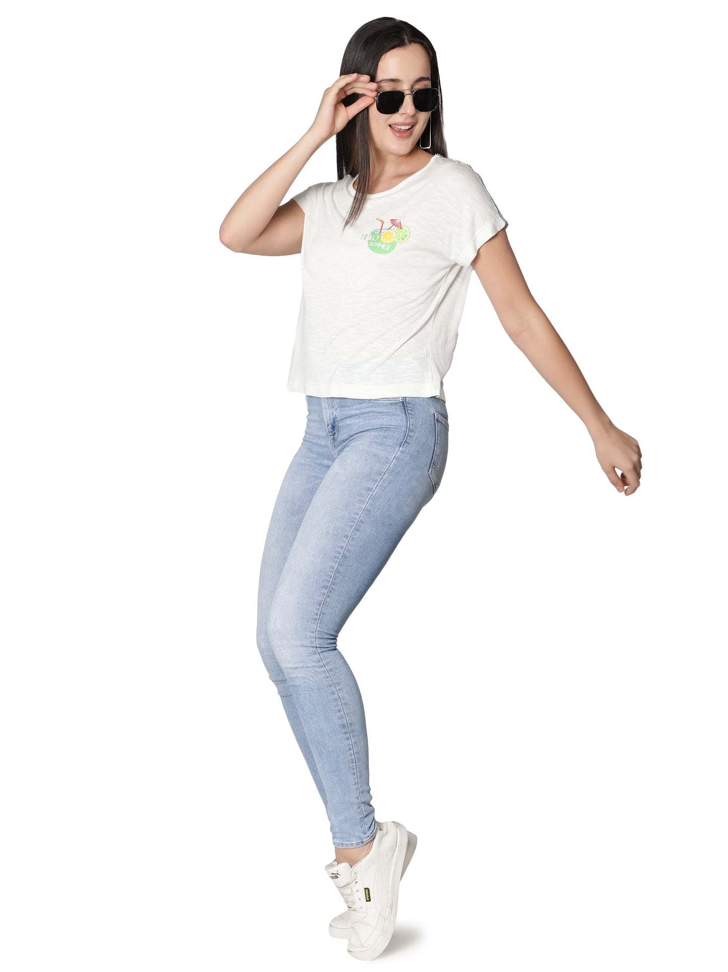 NUEVOSDAMAS Women Rayon Printed White T-Shirt/Top