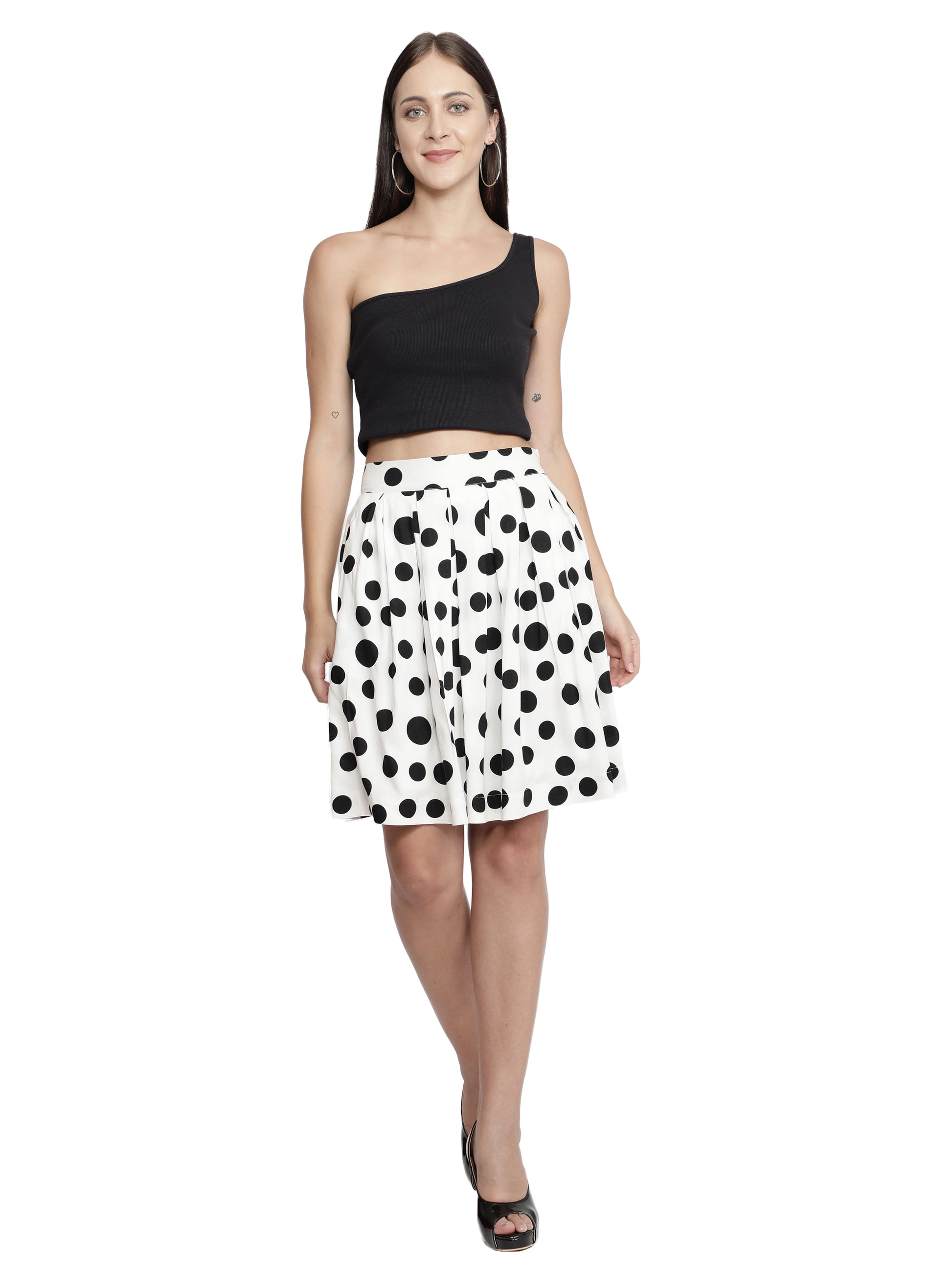 Women Polka Print A-line White, Black Skirt freeshipping - NUEVOSDAMAS