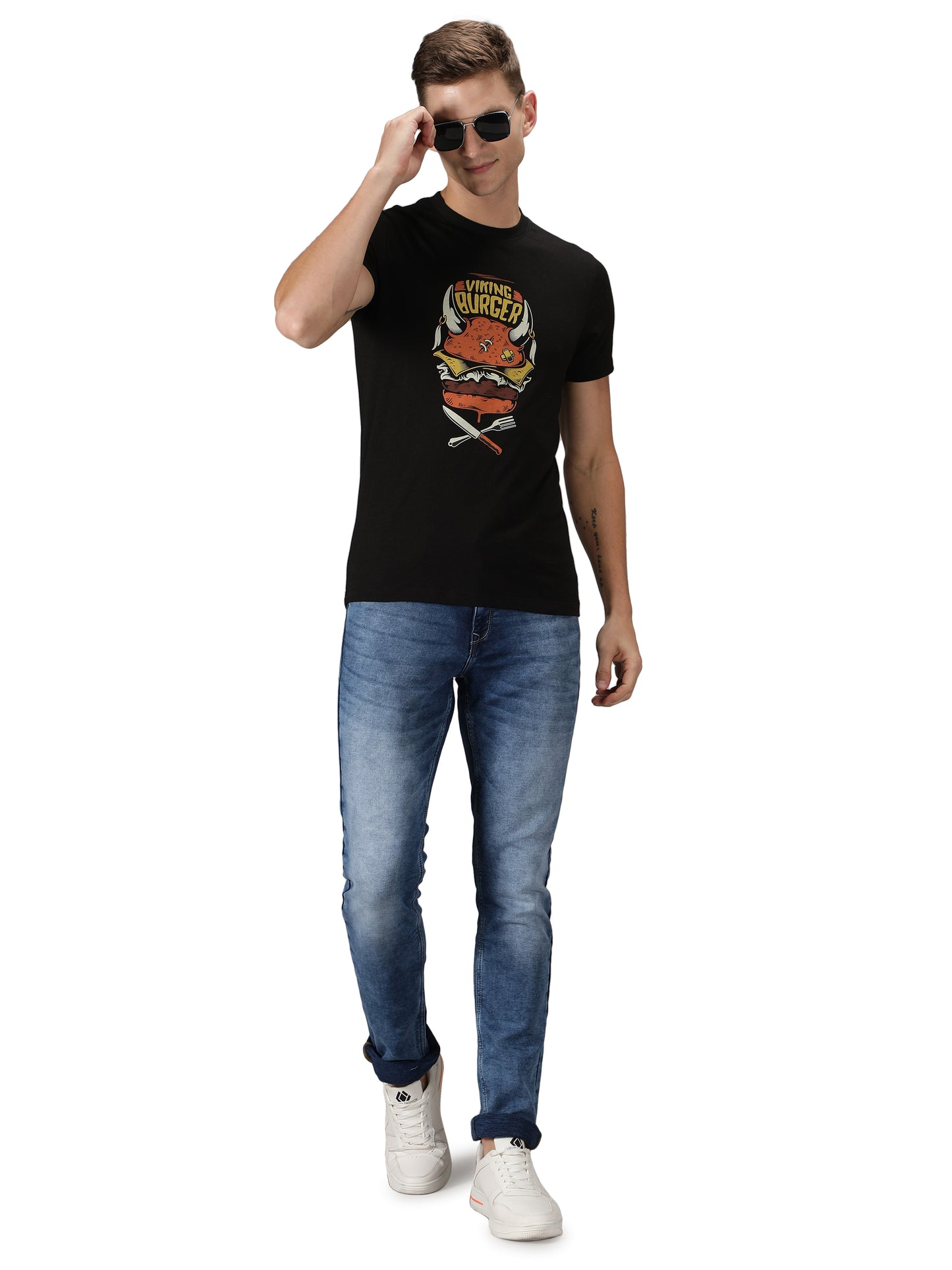 NUEVOSPORTA Men's Cotton Graphic Printed Black T-Shirt