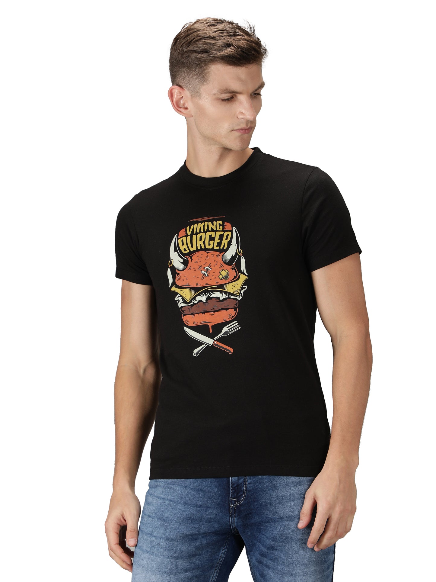NUEVOSPORTA Men's Cotton Graphic Printed Black T-Shirt