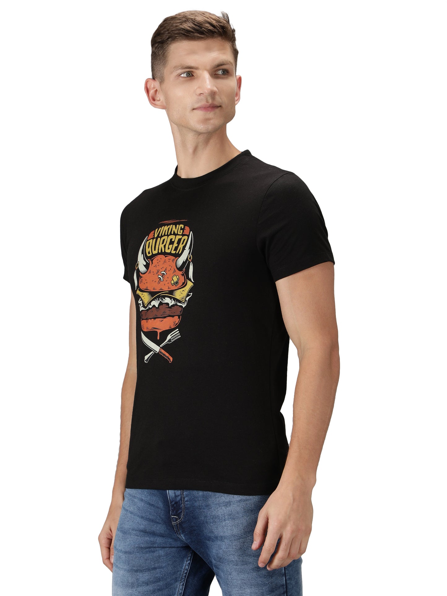 NUEVOSPORTA Men's Cotton Graphic Printed Black T-Shirt