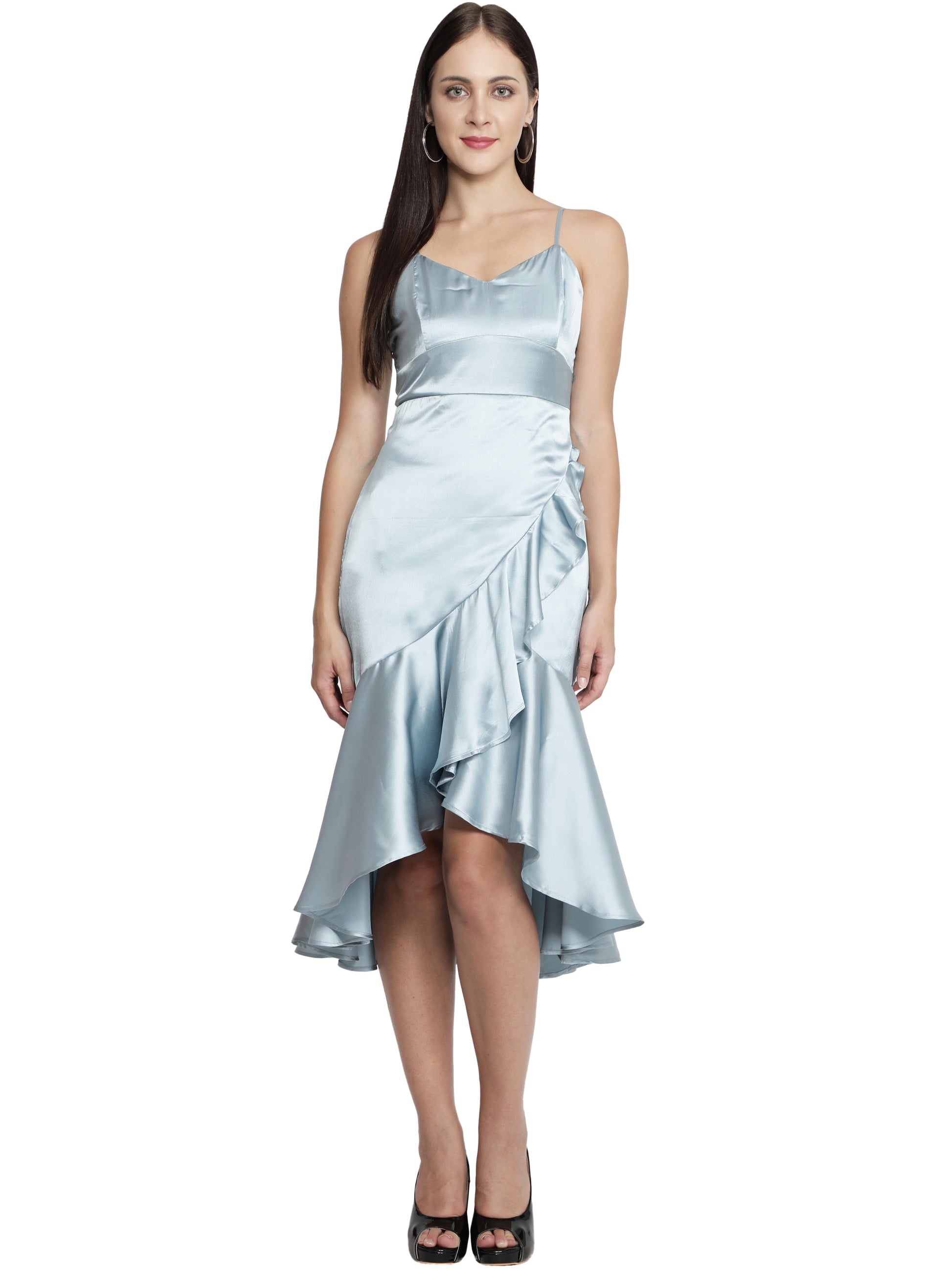 Women Ruffled Light Blue Dress freeshipping - NUEVOSDAMAS