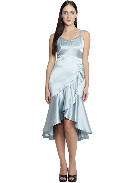 Women Ruffled Light Blue Dress freeshipping - NUEVOSDAMAS