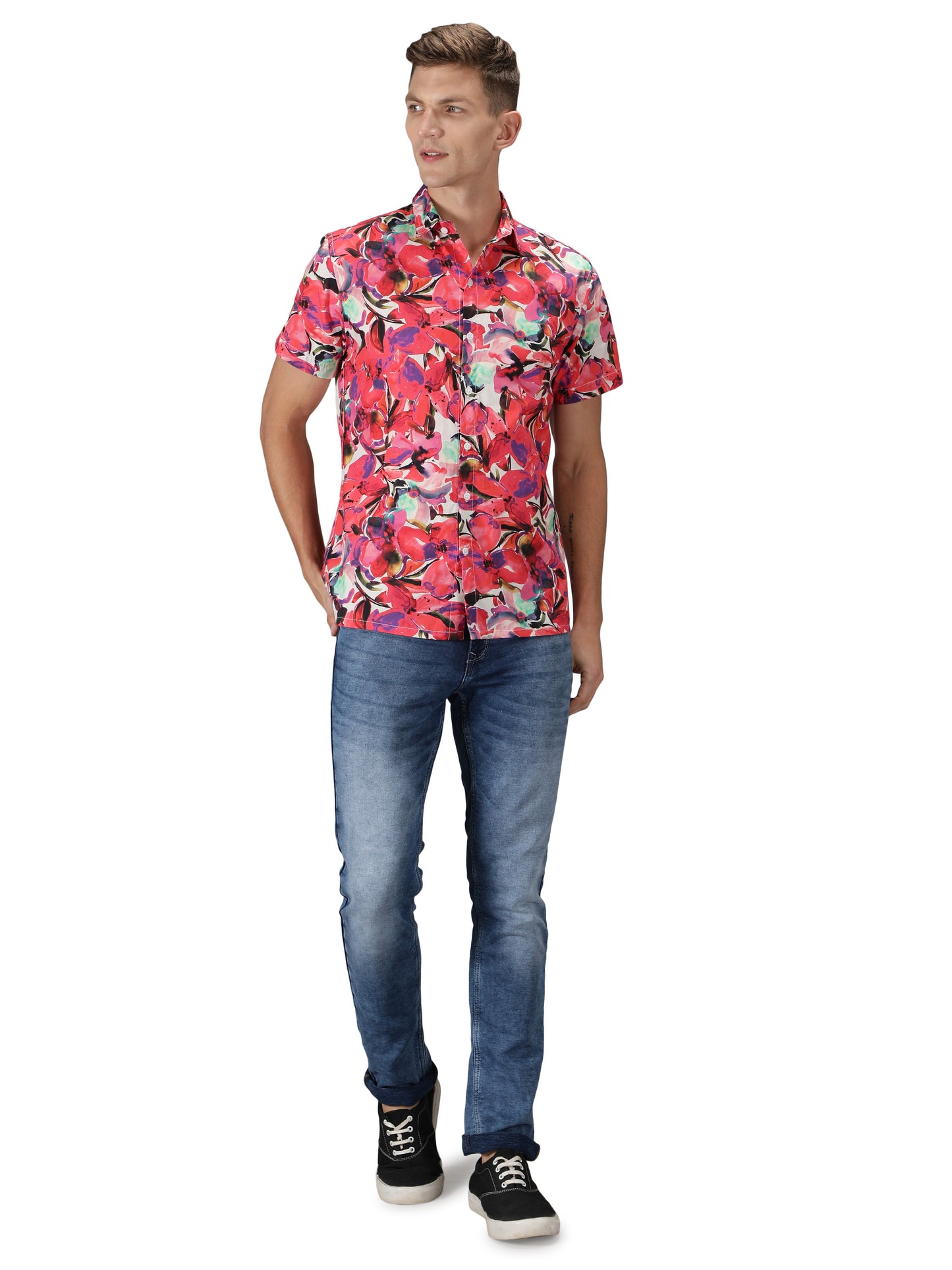 NUEVOSPORTA Men's Rayon Printed Multi Colour Shirt