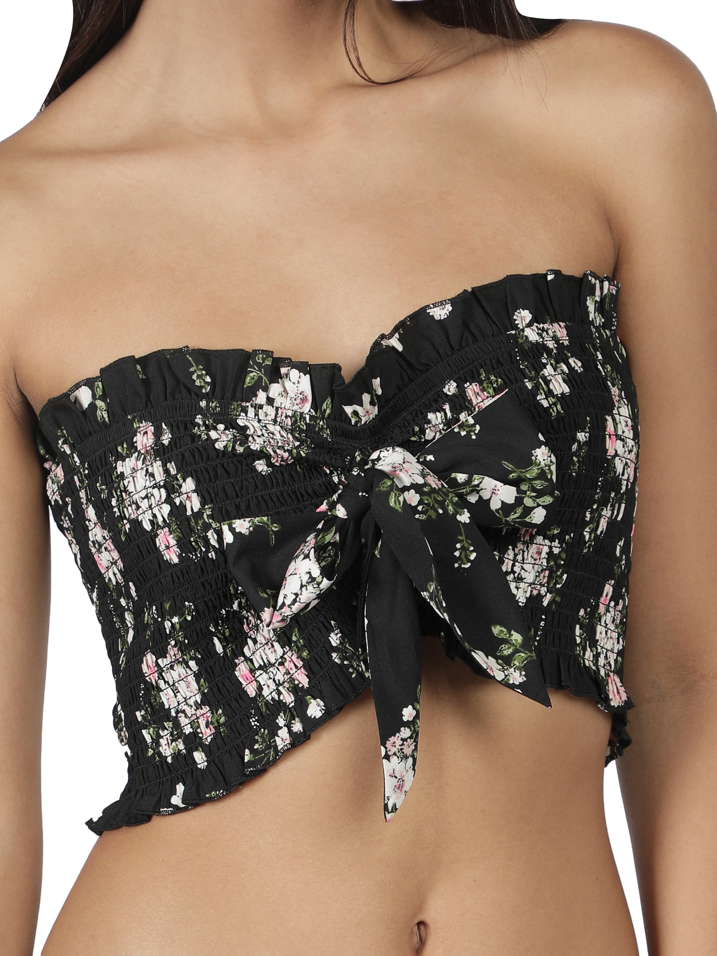 NUEVOSDAMAS Women Rayon Printed Tube Top (Black)