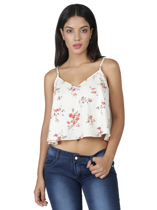 NUEVOSDAMAS Women Rayon Floral Printed White Top