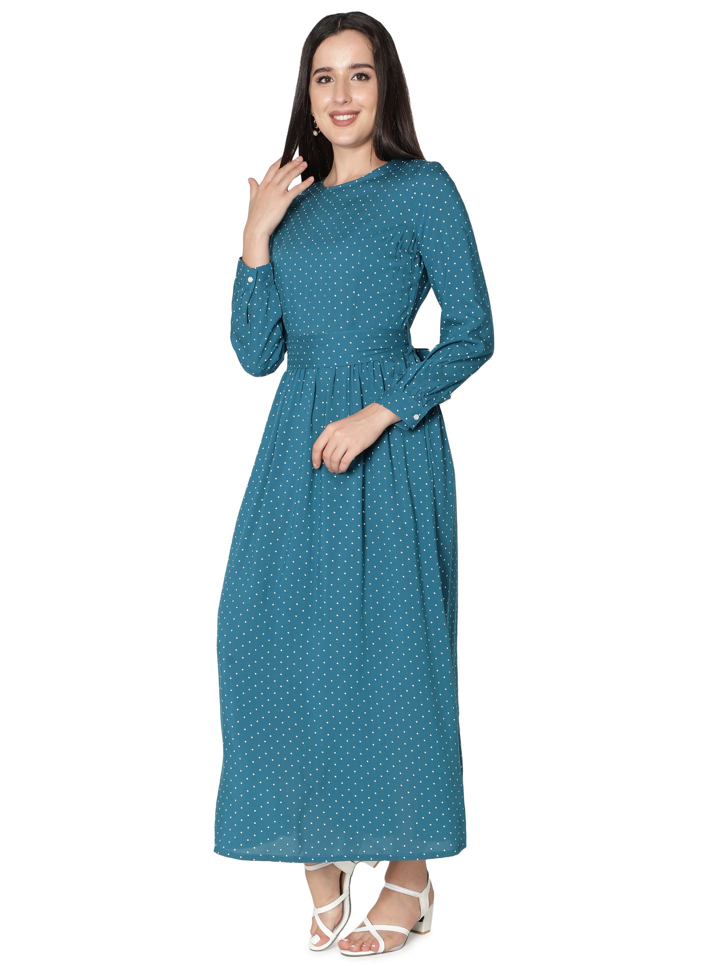 NUEVOSDAMAS Women Rayon Dot Printed Designer Dress | Latest Western Maxi Dress