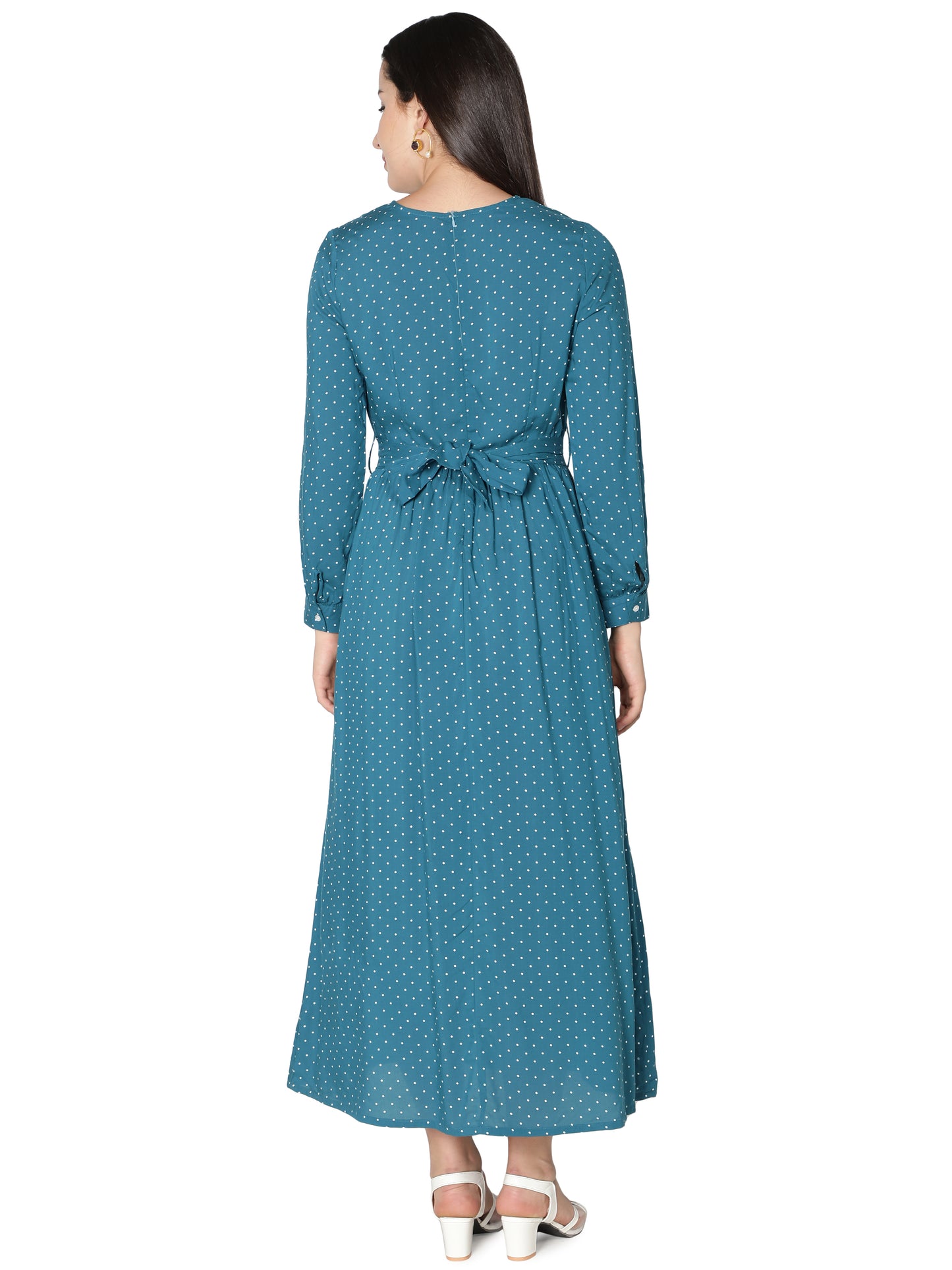 NUEVOSDAMAS Women Rayon Dot Printed Designer Dress | Latest Western Maxi Dress