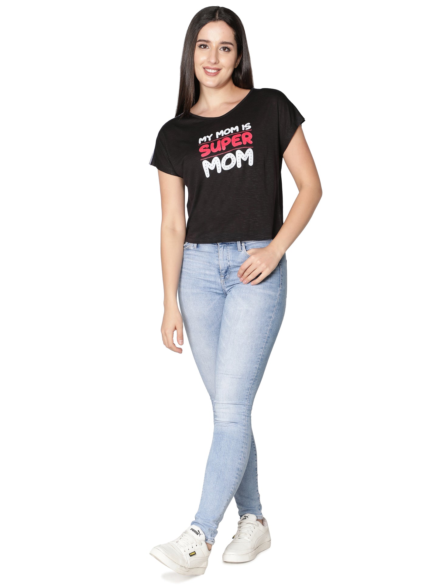 NUEVOSDAMAS Women Rayon Printed Black T-Shirt