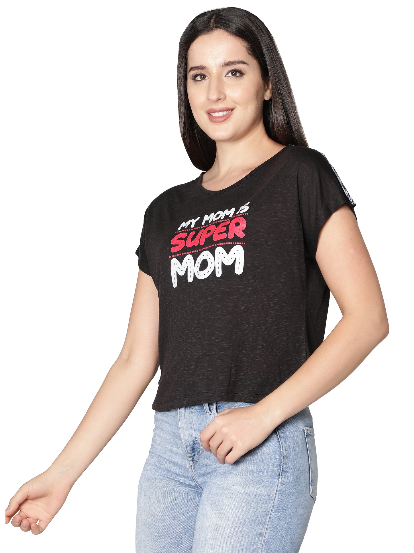 NUEVOSDAMAS Women Rayon Printed Black T-Shirt