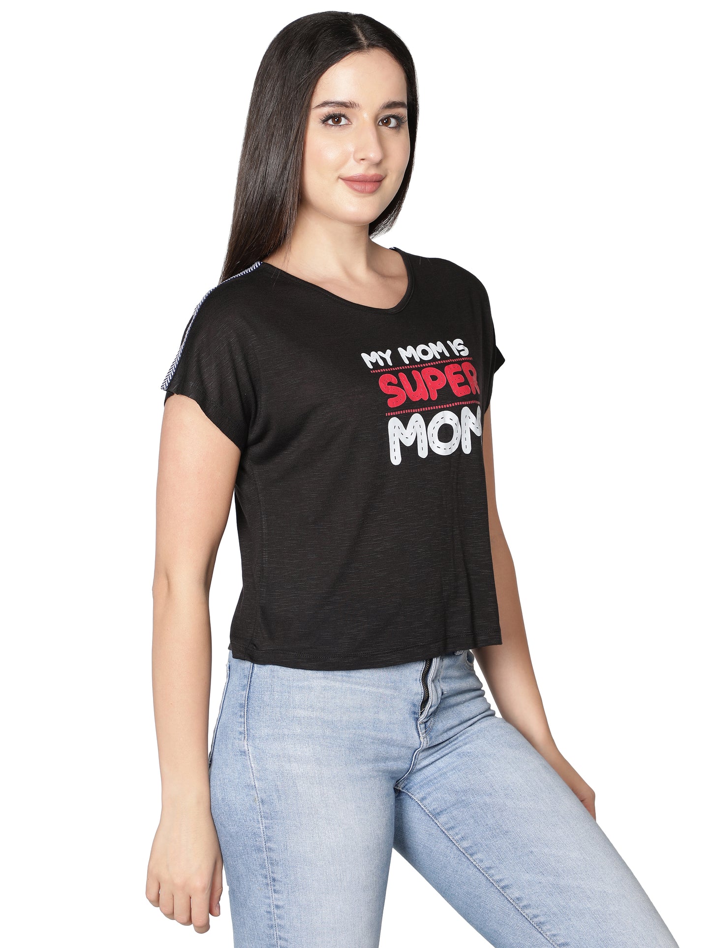 NUEVOSDAMAS Women Rayon Printed Black T-Shirt