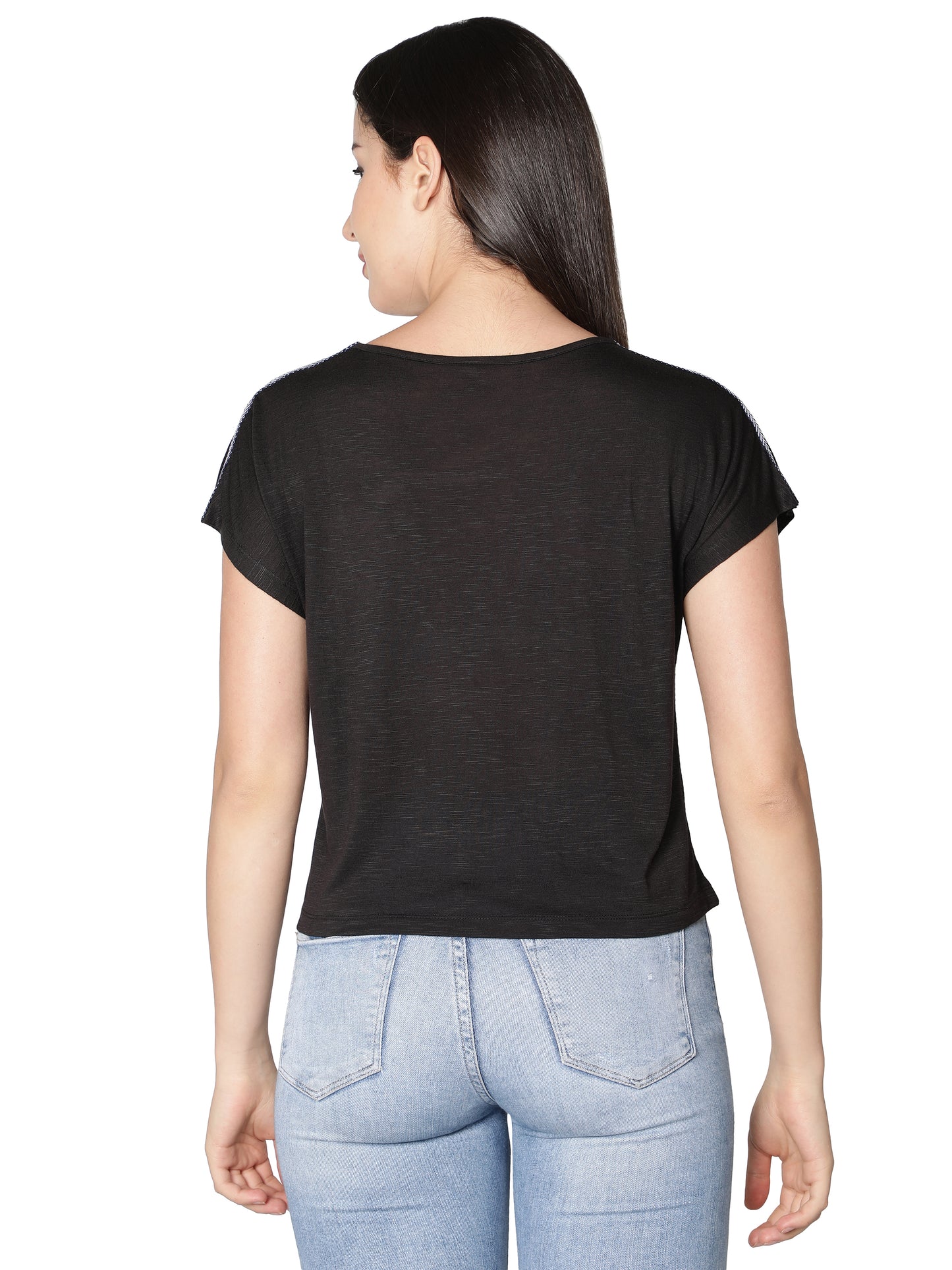 NUEVOSDAMAS Women Rayon Printed Black T-Shirt