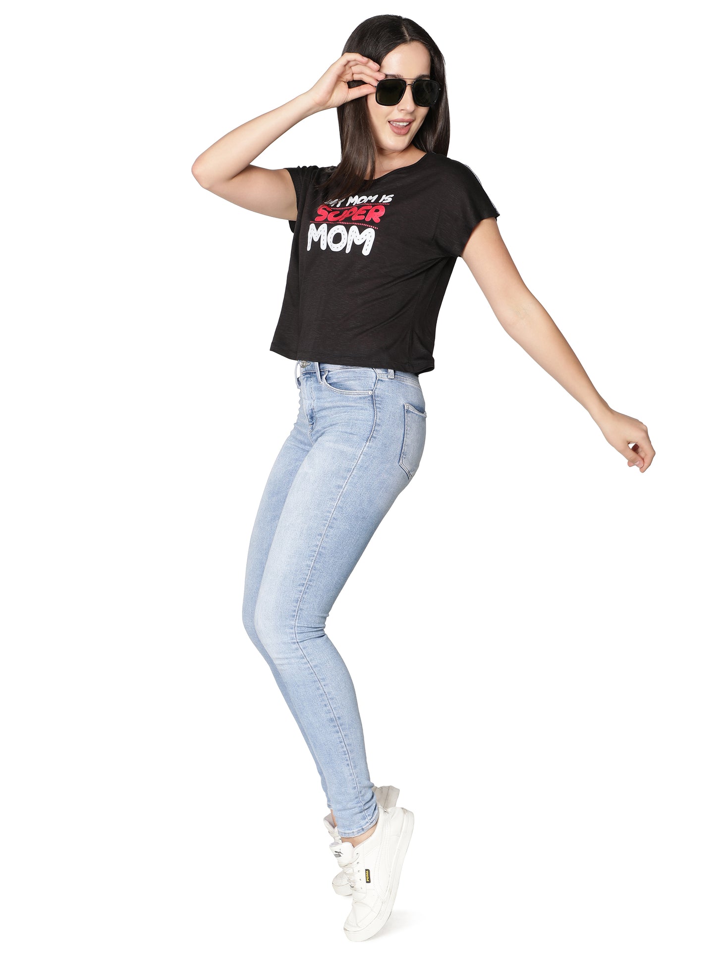 NUEVOSDAMAS Women Rayon Printed Black T-Shirt