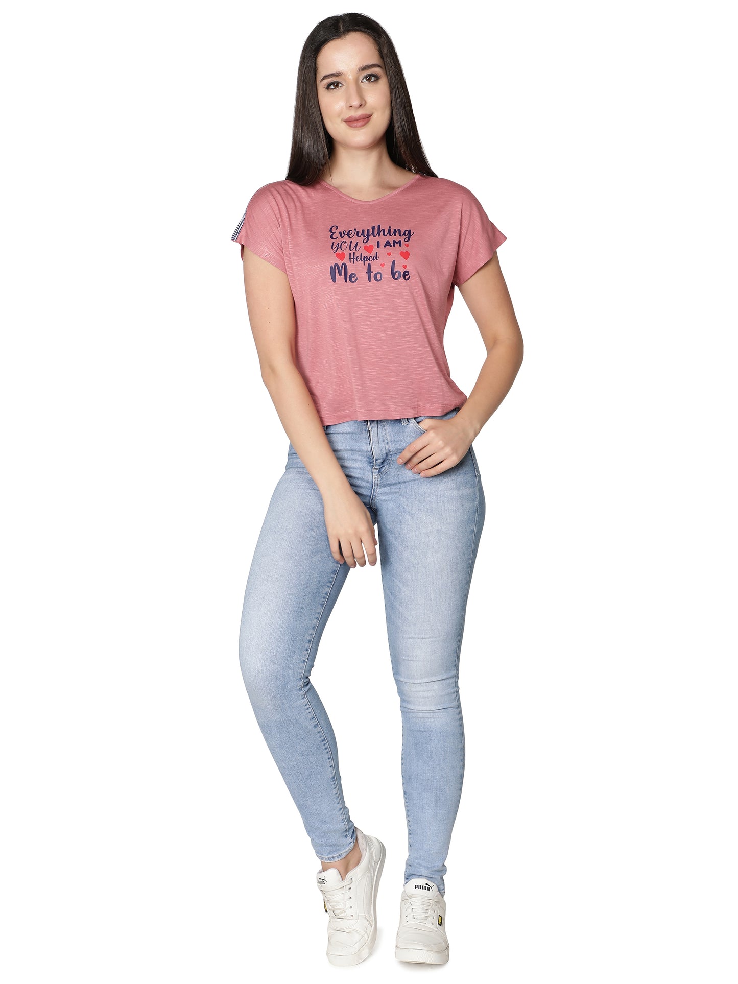 NUEVOSDAMAS Women Rayon Printed Pink T-Shirt