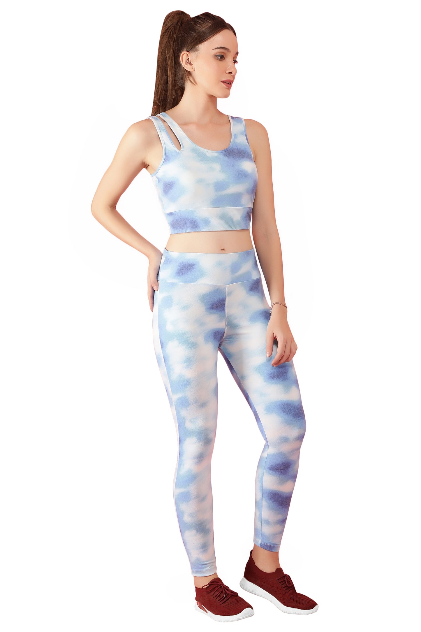 NUEVOSDAMAS Tie & Dye Women Active WearTracksuit | Gym Wear Padded Top And Bottom Set | Dry Fit Women Active Wear Combo Set_Light Blue