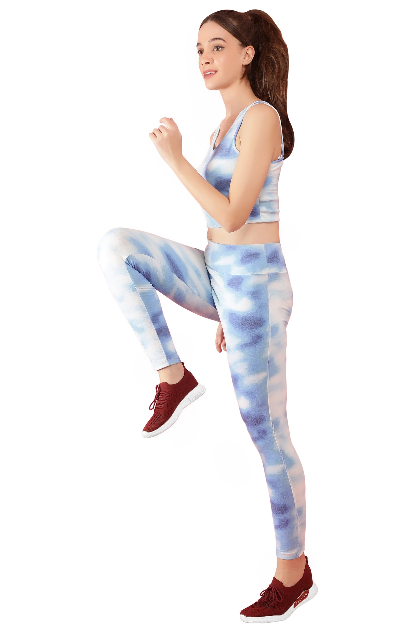 NUEVOSDAMAS Tie & Dye Women Active WearTracksuit | Gym Wear Padded Top And Bottom Set | Dry Fit Women Active Wear Combo Set_Light Blue