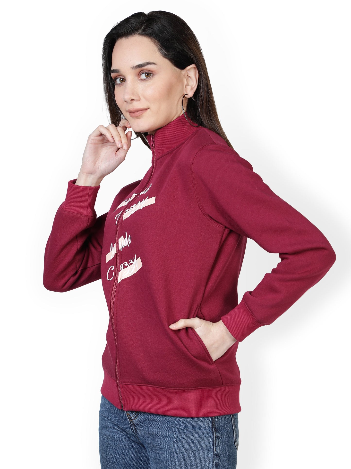 Bomber jacket printed maroon color light weight jacket Full Sleeve Printed Women Bomber Jacket