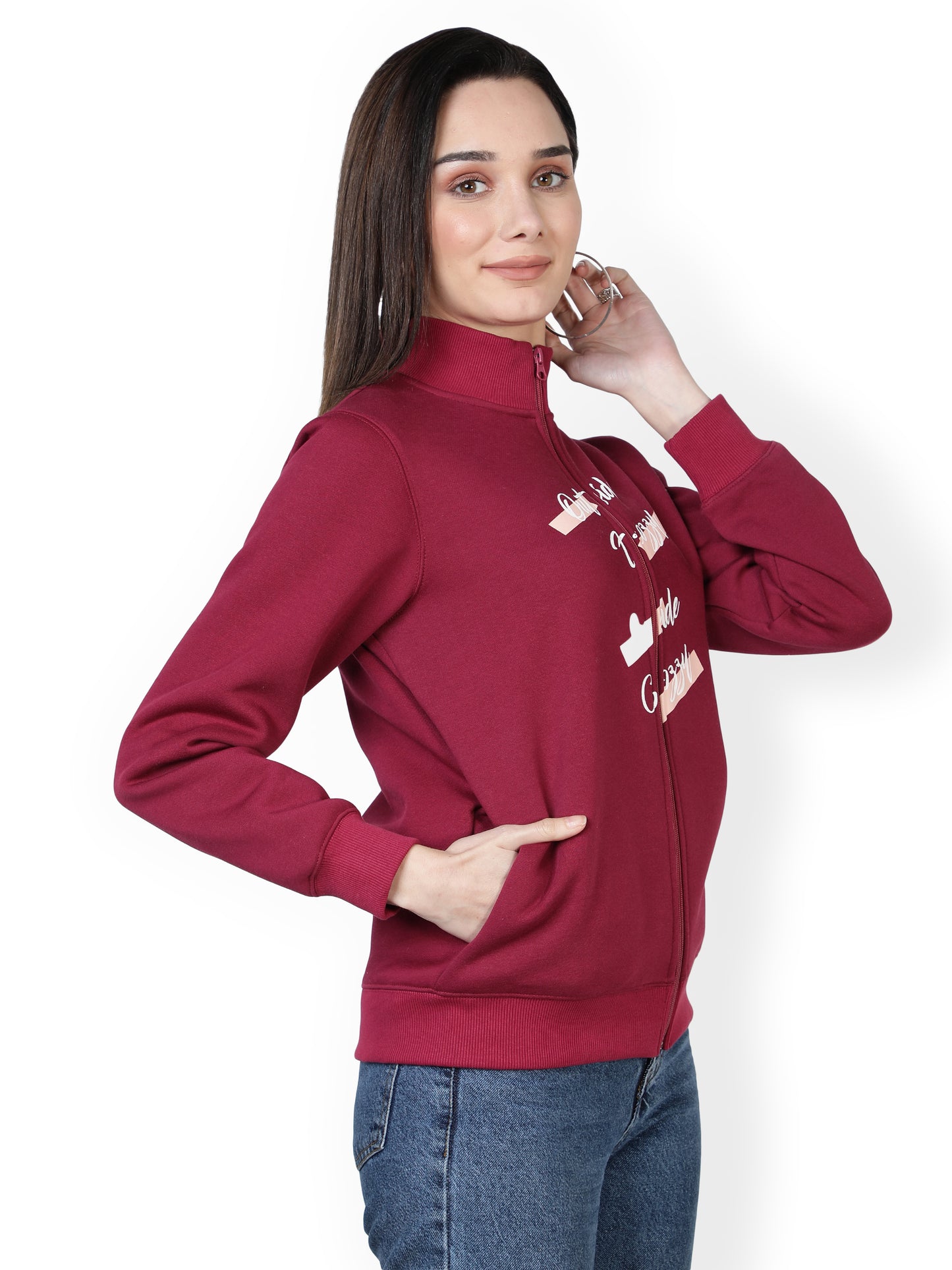 Bomber jacket printed maroon color light weight jacket Full Sleeve Printed Women Bomber Jacket
