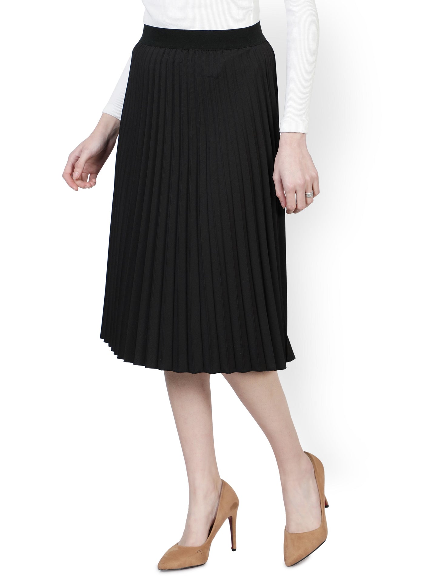 Women Pleated Black Skirt
