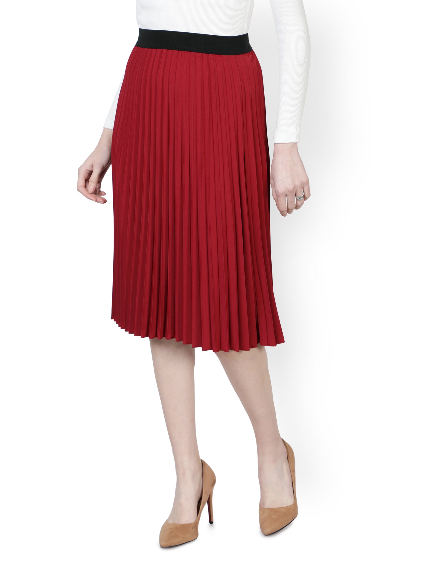 Women Pleated Maroon Skirt