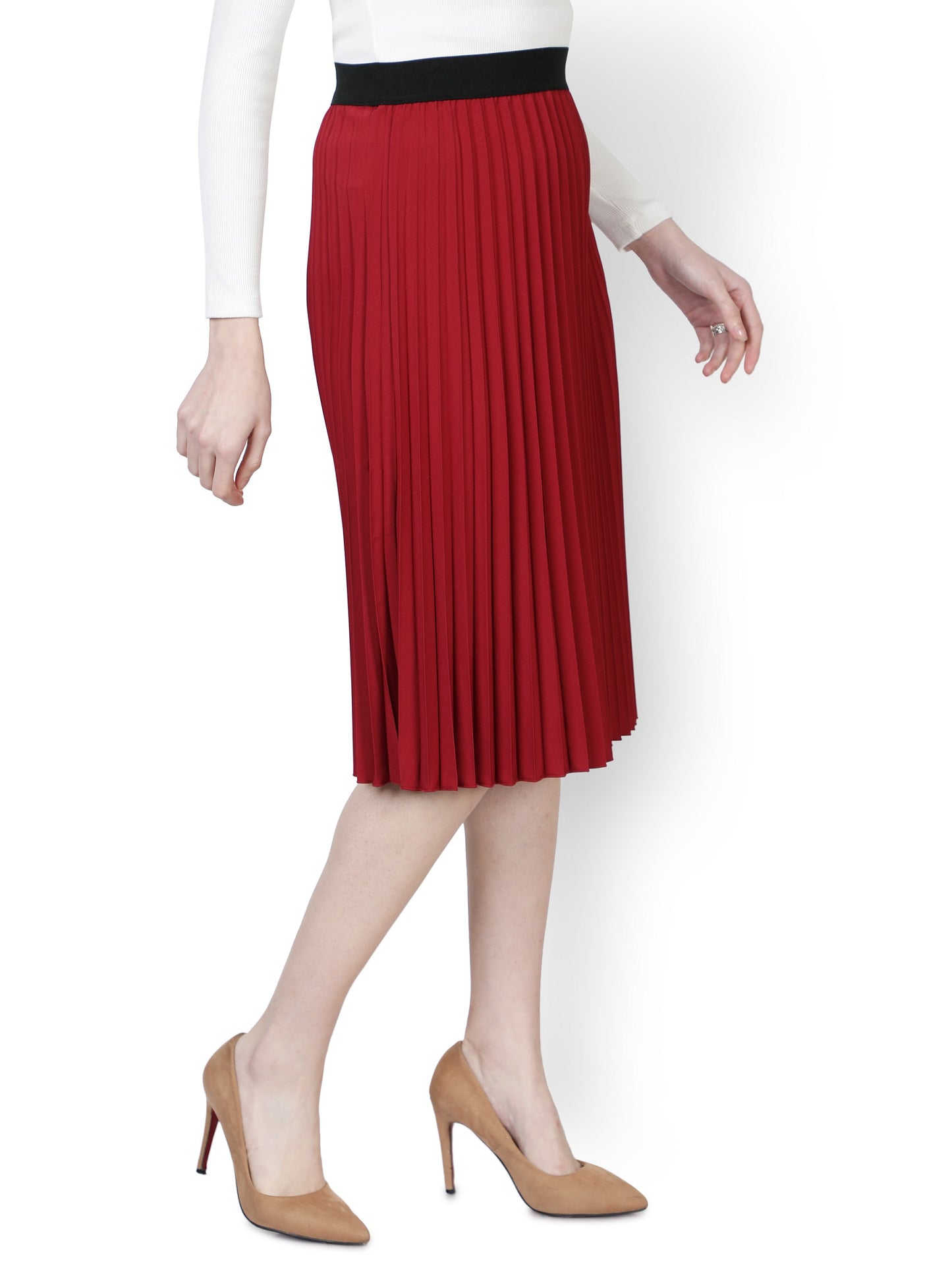 Women Pleated Maroon Skirt