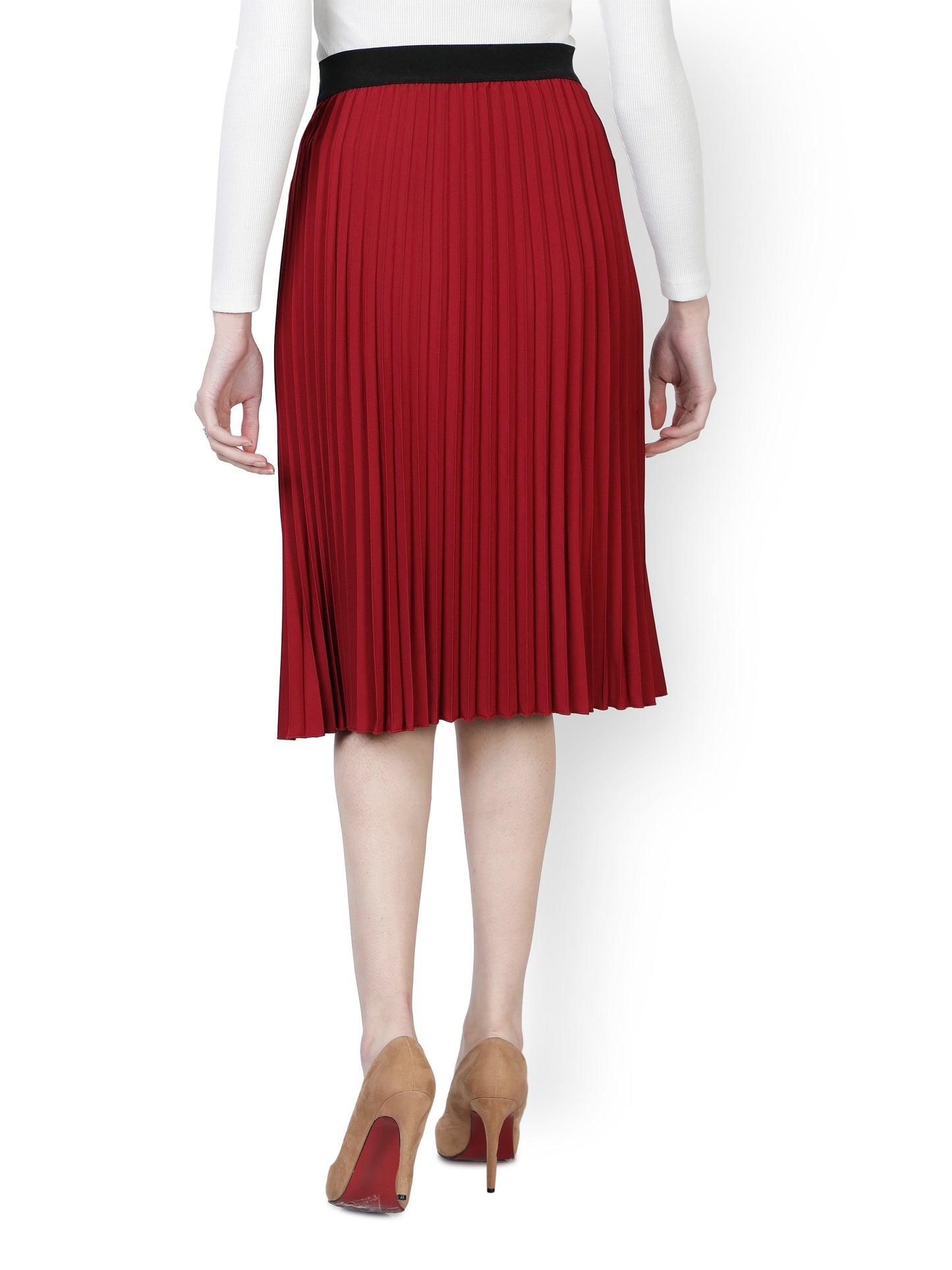 Women Pleated Maroon Skirt