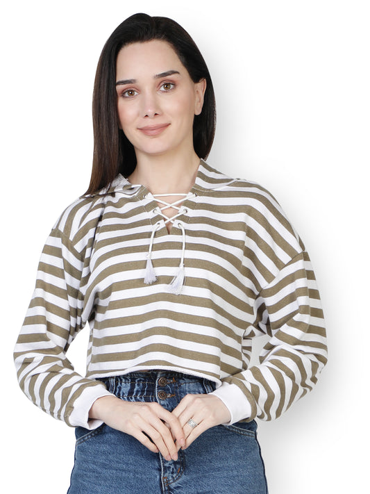 Full Sleeve Striped Women Sweatshirt