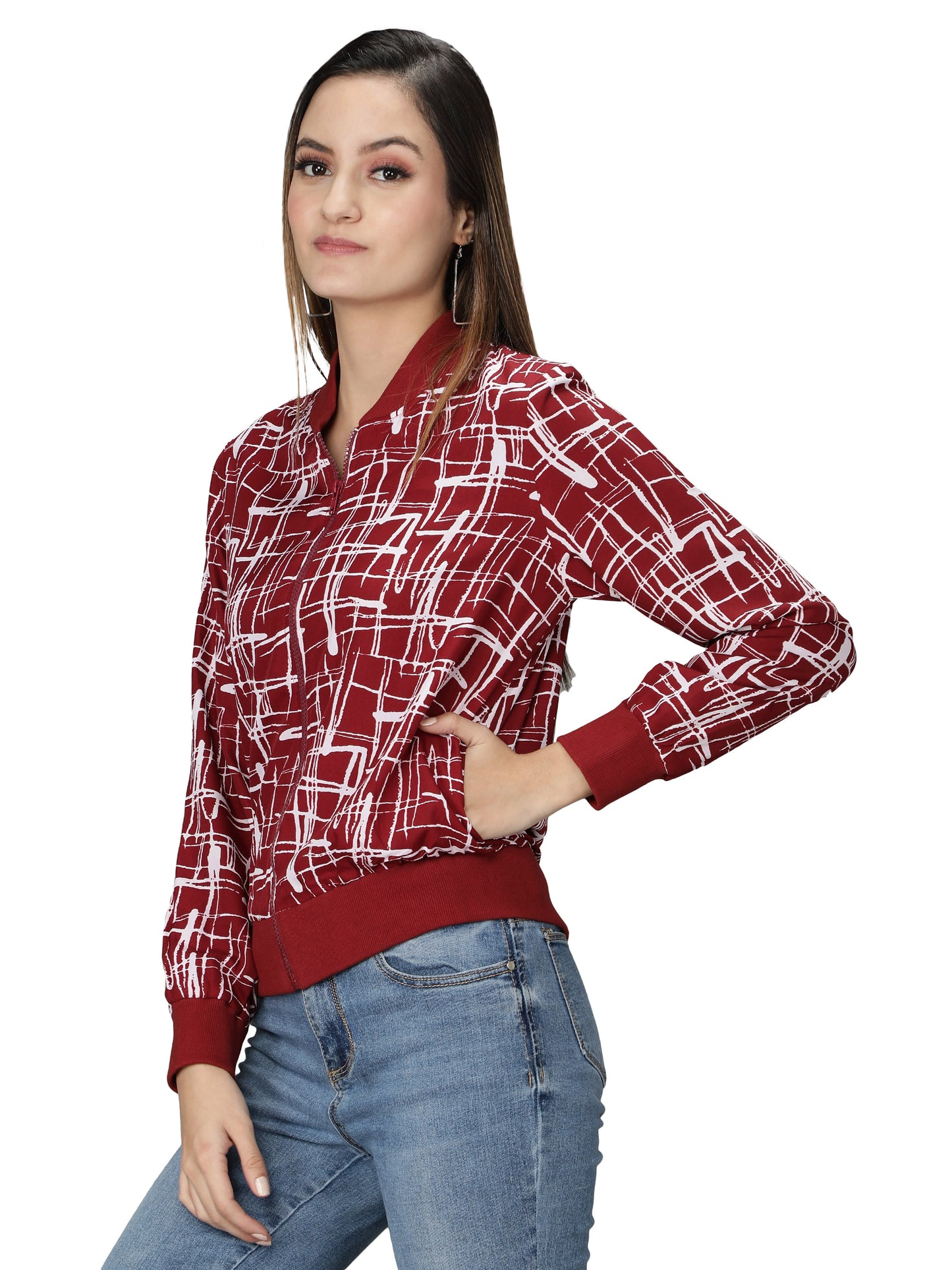 NUEVOSDAMAS woman's blouson Jacket Maroon/White