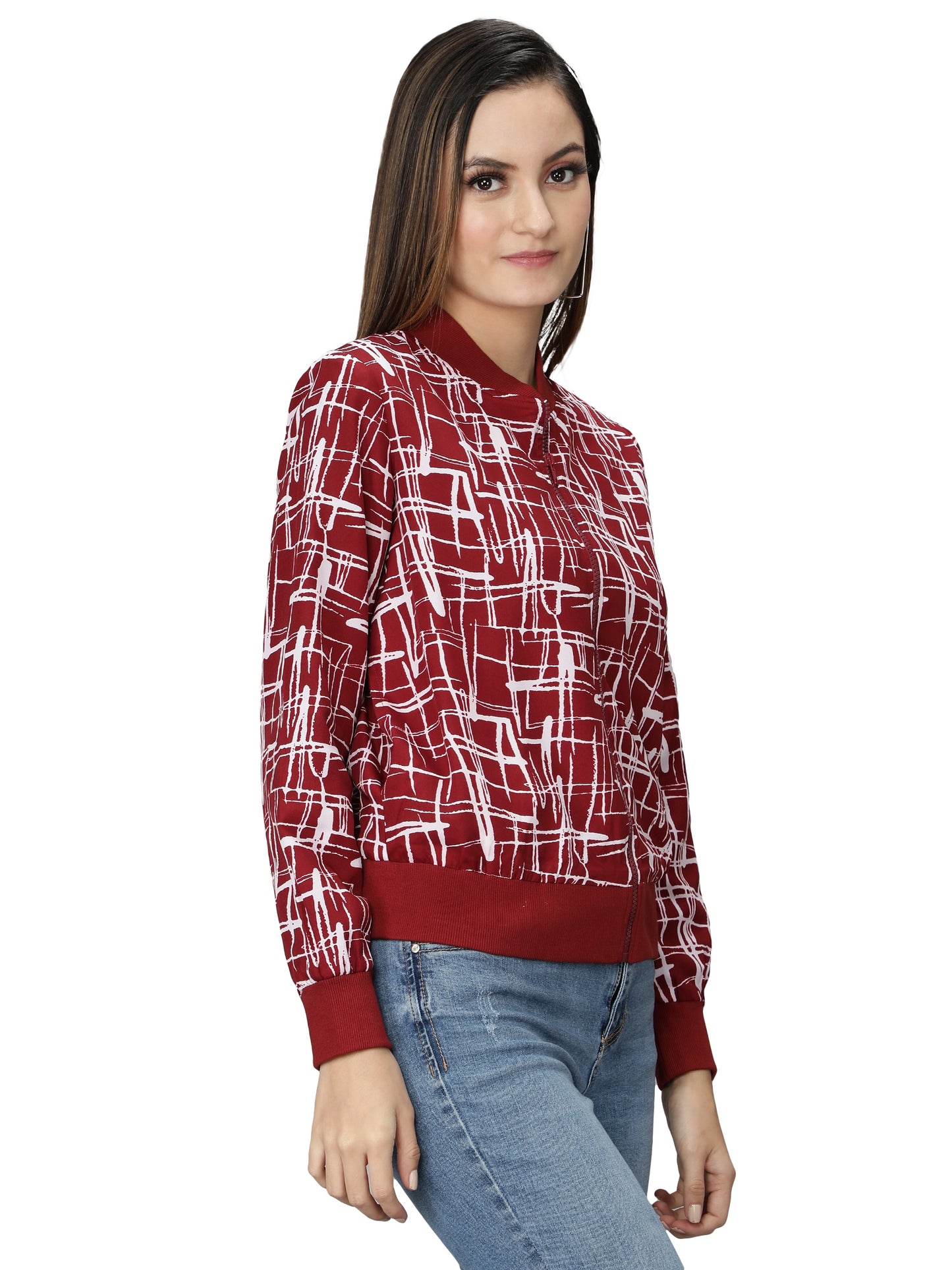 NUEVOSDAMAS woman's blouson Jacket Maroon/White