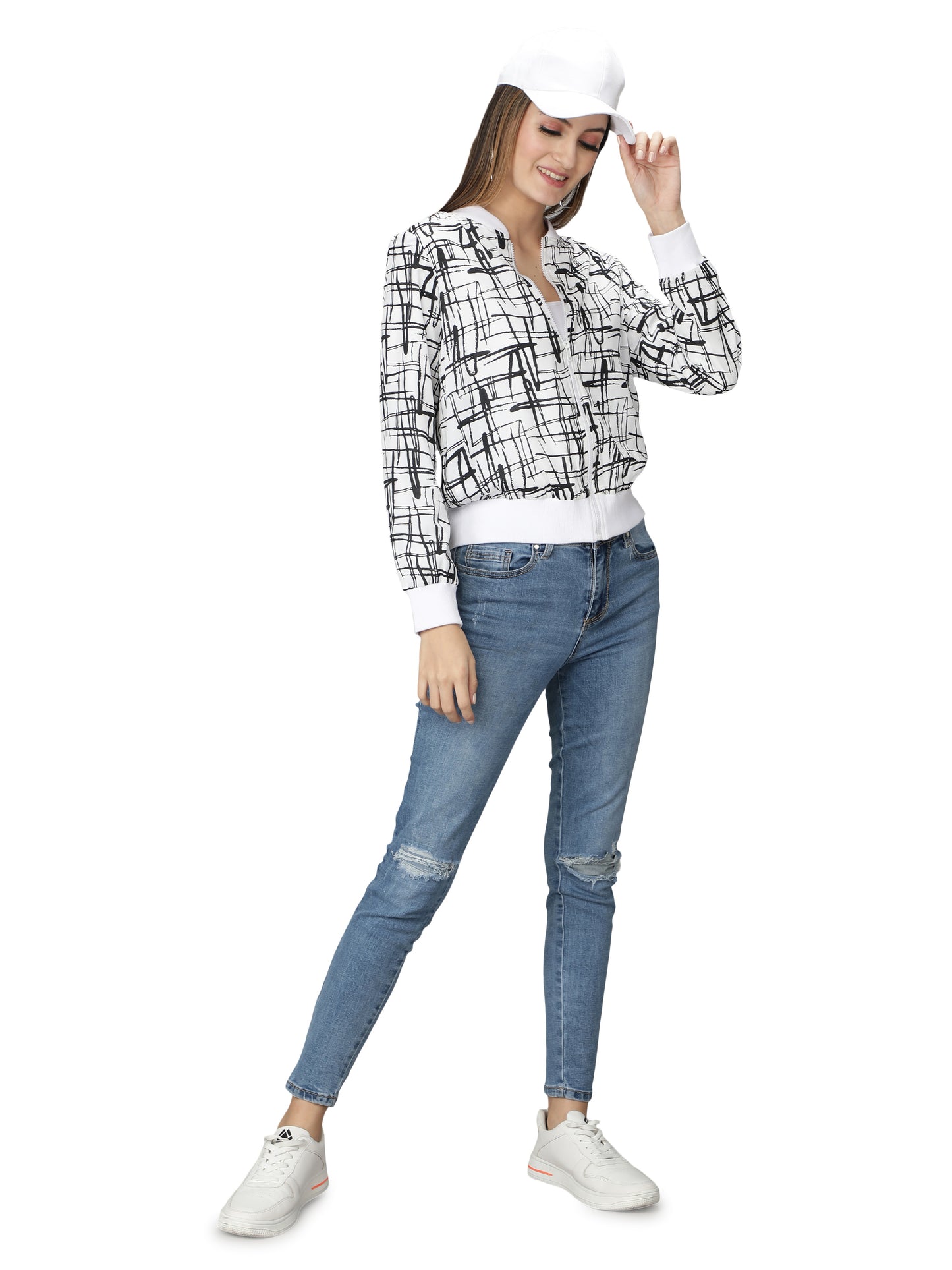 NUEVOSDAMAS Women Bomber jacket I Latest Stylish Abstract Printed Women Jacket I Light Weight Crepe Jacket for women