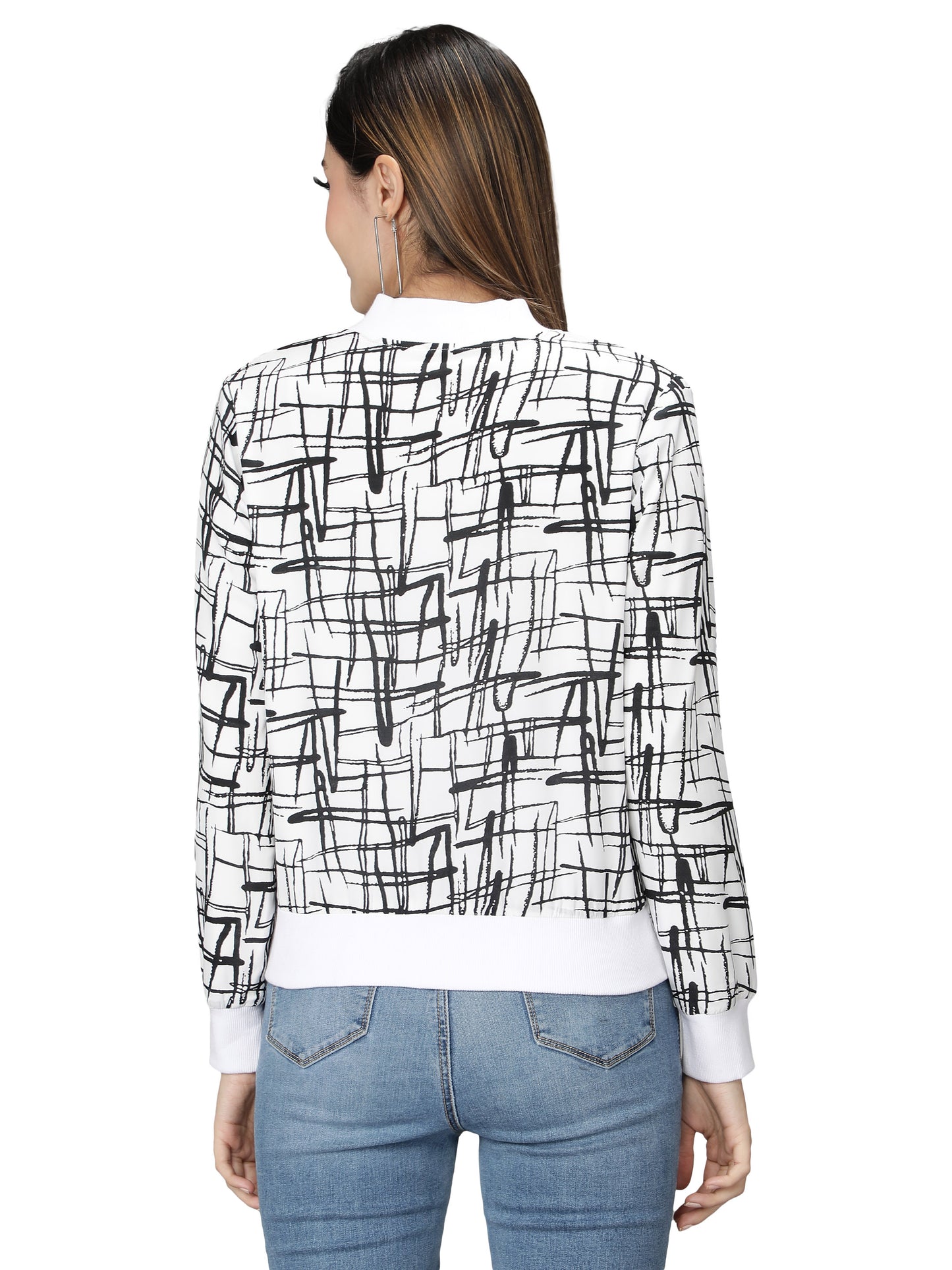 NUEVOSDAMAS Women Bomber jacket I Latest Stylish Abstract Printed Women Jacket I Light Weight Crepe Jacket for women
