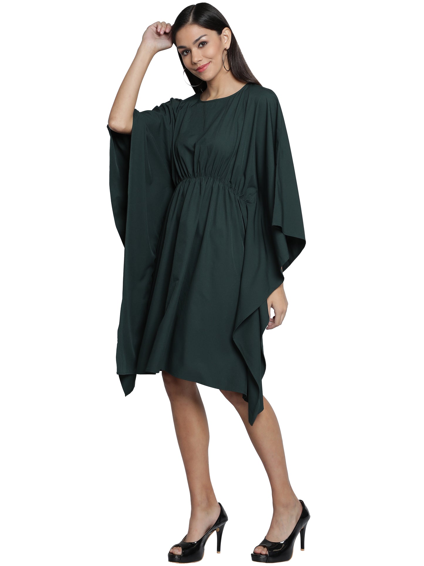 NUEVOSDAMAS American Crepe Solid Dark Green Kaftan